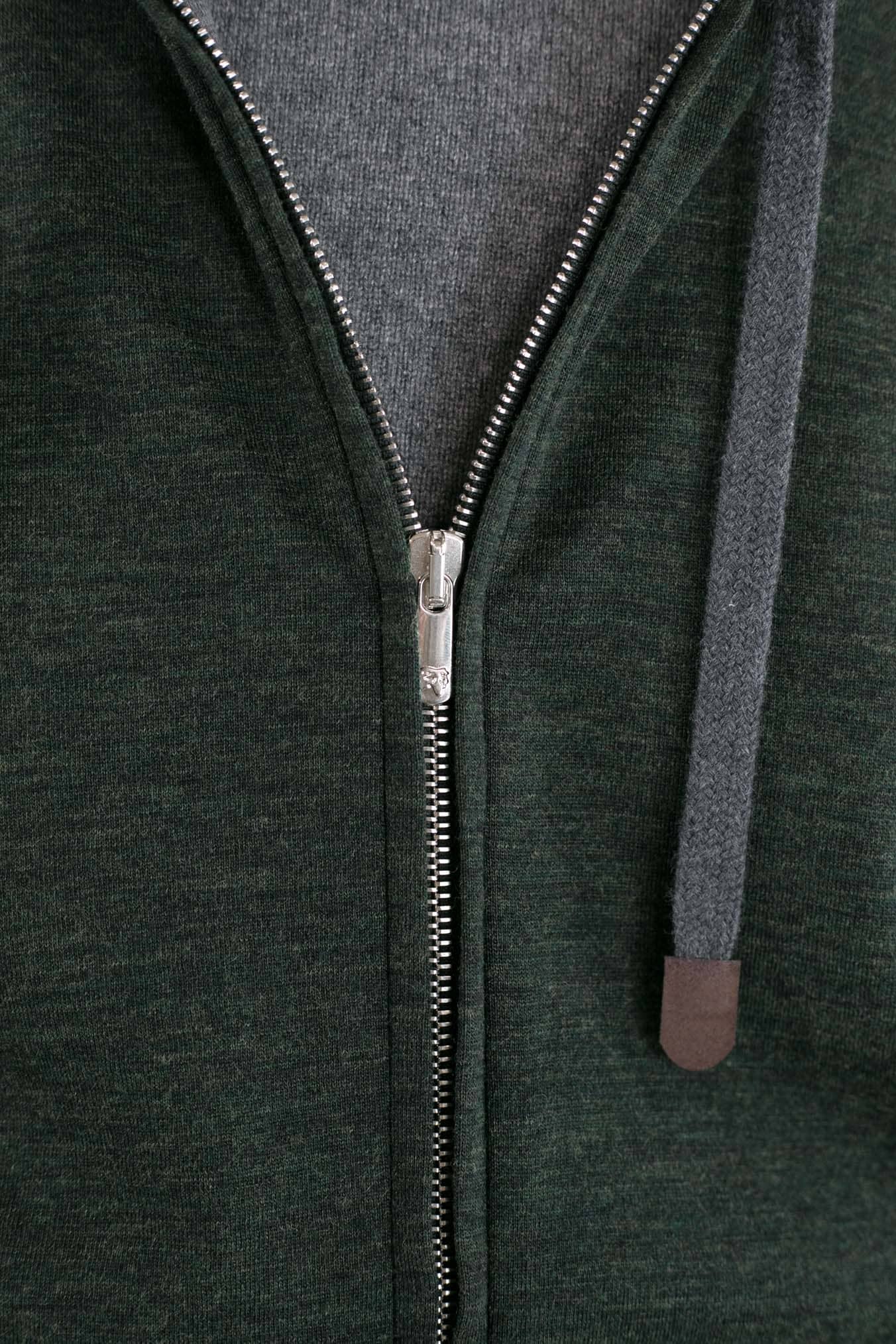 Felpa Cappuccio Jersey di Lana Verde Mélange - Guarino Store