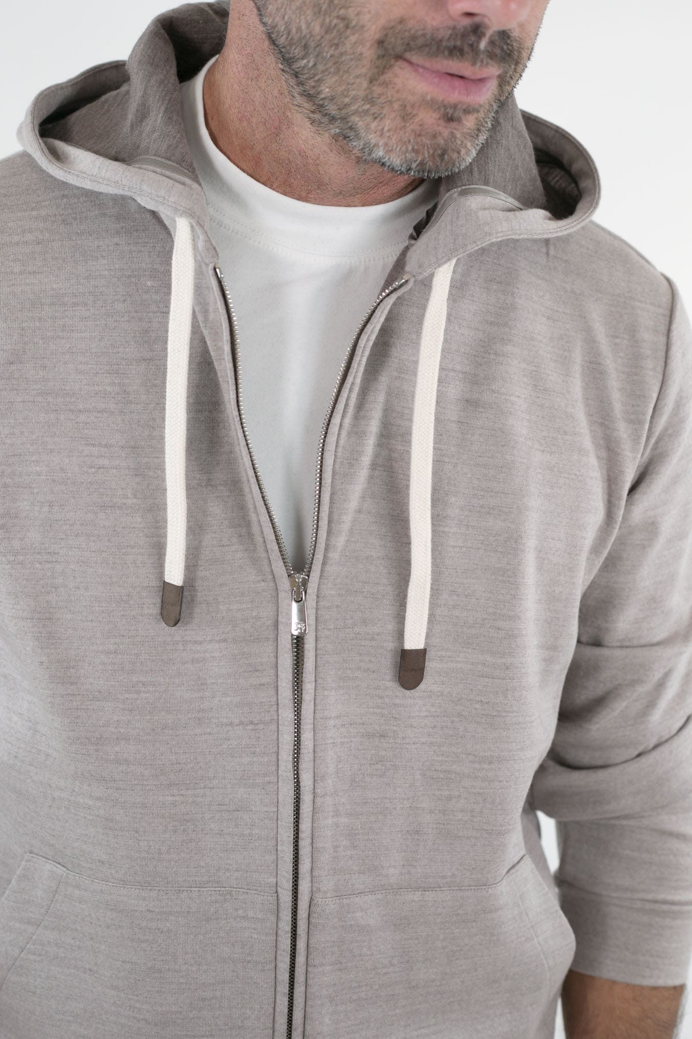 Felpa Cappuccio Jersey di Lana Beige Mélange - Guarino Store