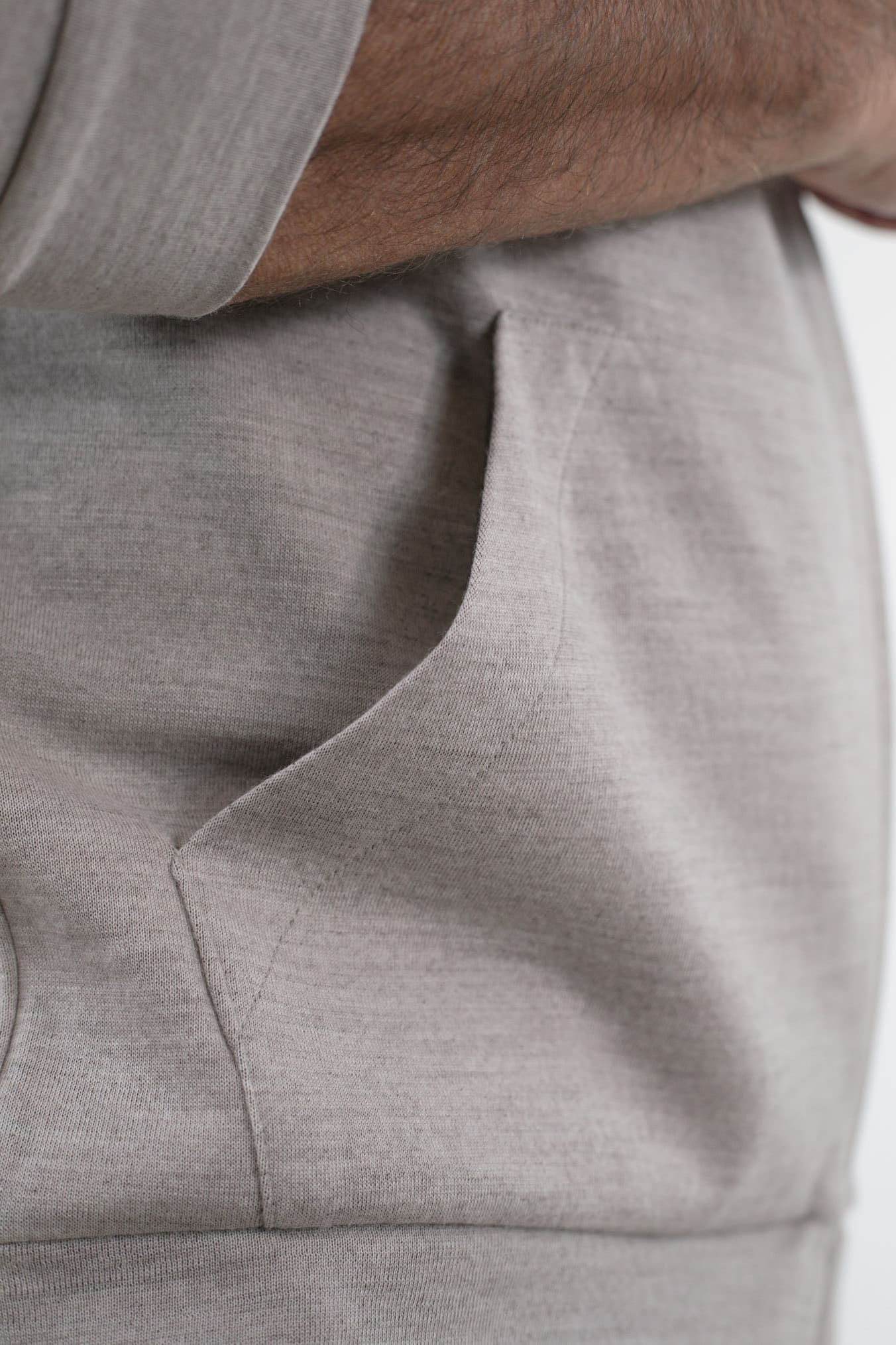 Felpa Cappuccio Jersey di Lana Beige Mélange - Guarino Store