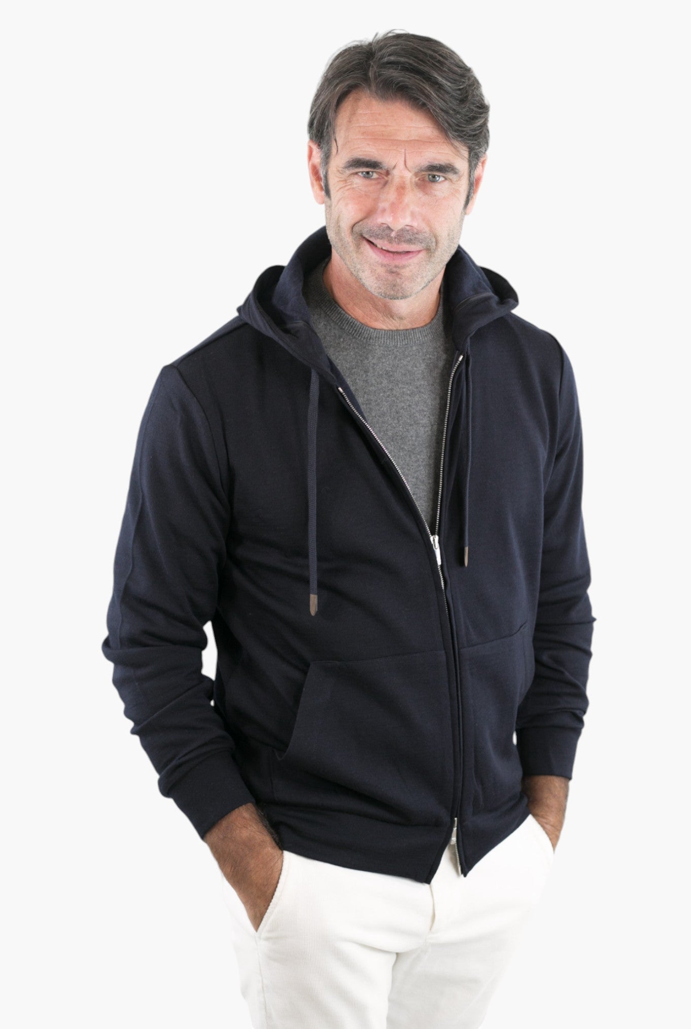 Felpa Cappuccio Jersey di Lana Blu - Guarino Store