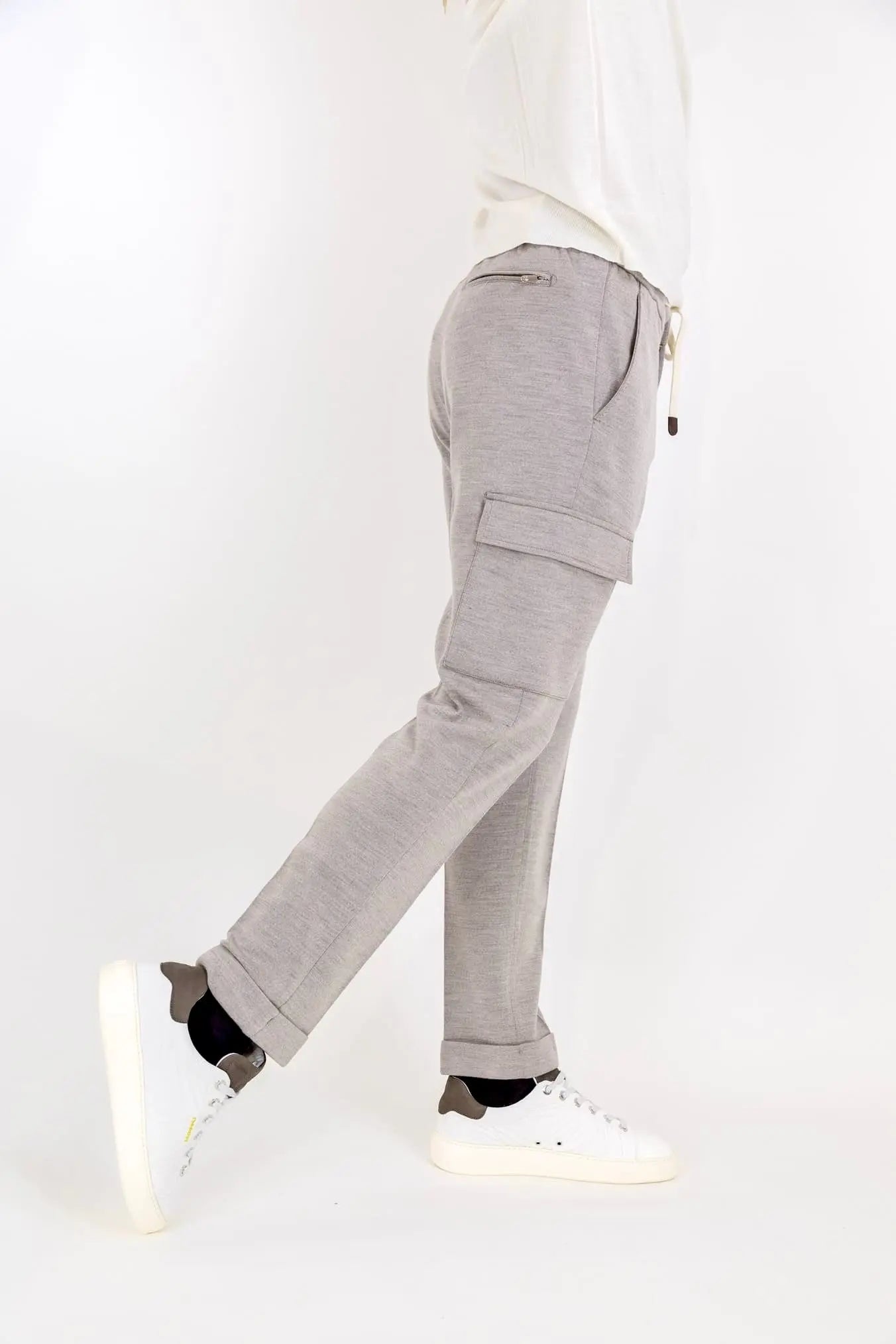 Pantaloni con Coulisse Cargo Beige Chiaro Mélange - Guarino Store
