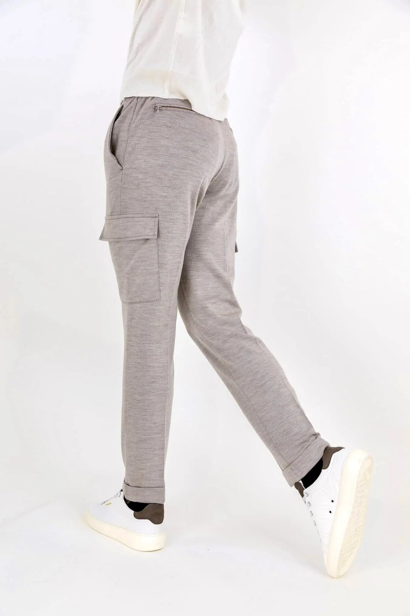 Pantaloni con Coulisse Cargo Beige Chiaro Mélange - Guarino Store