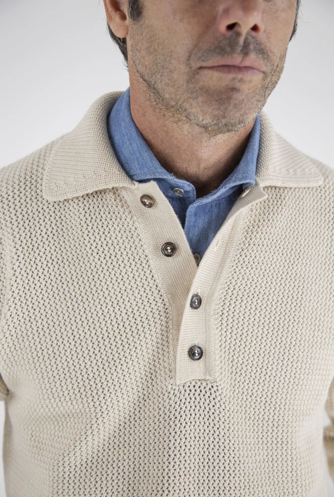 Polo in Maglia Maniche Lunghe Bianco Panna - Guarino Store