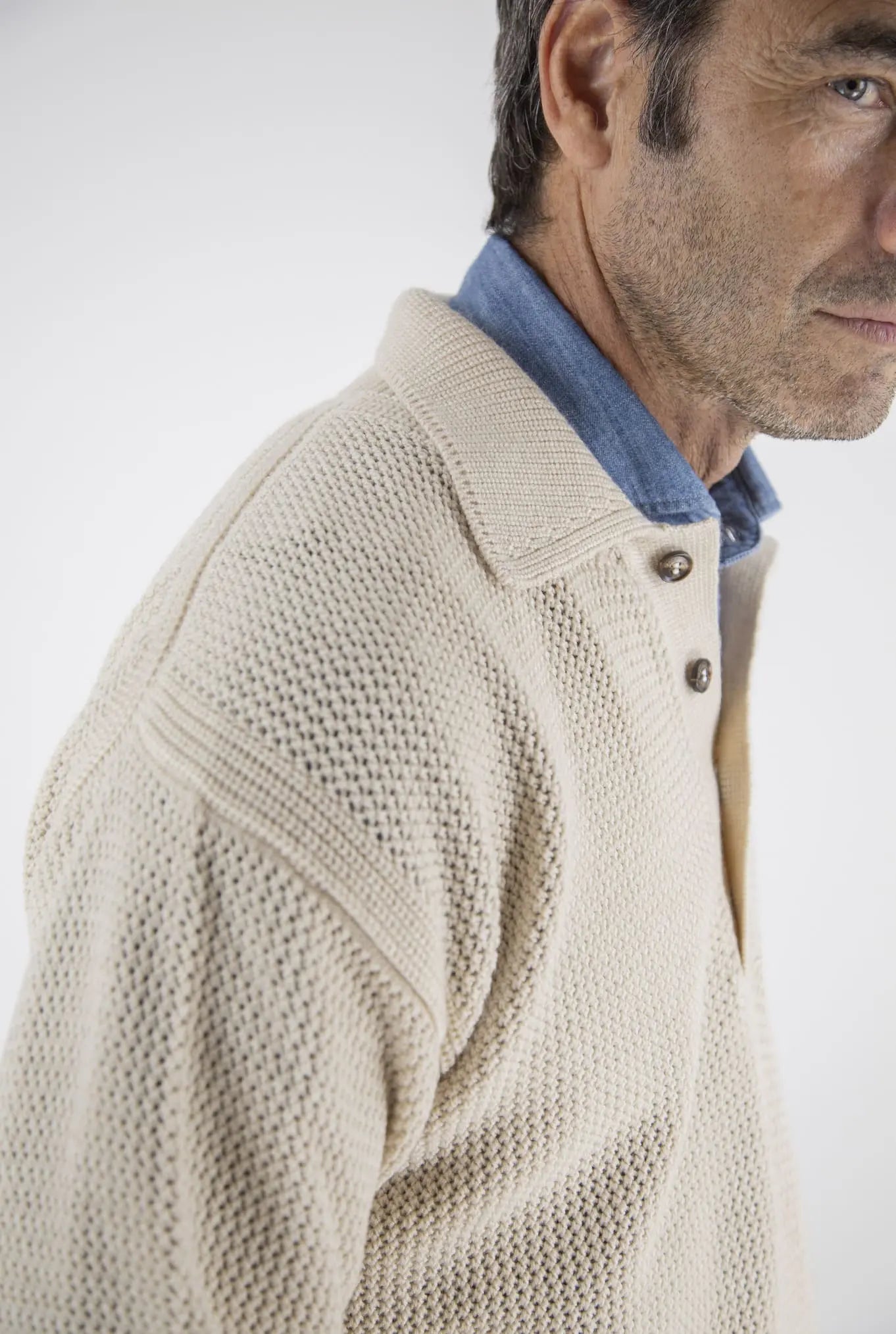 Polo in Maglia Maniche Lunghe Bianco Panna - Guarino Store