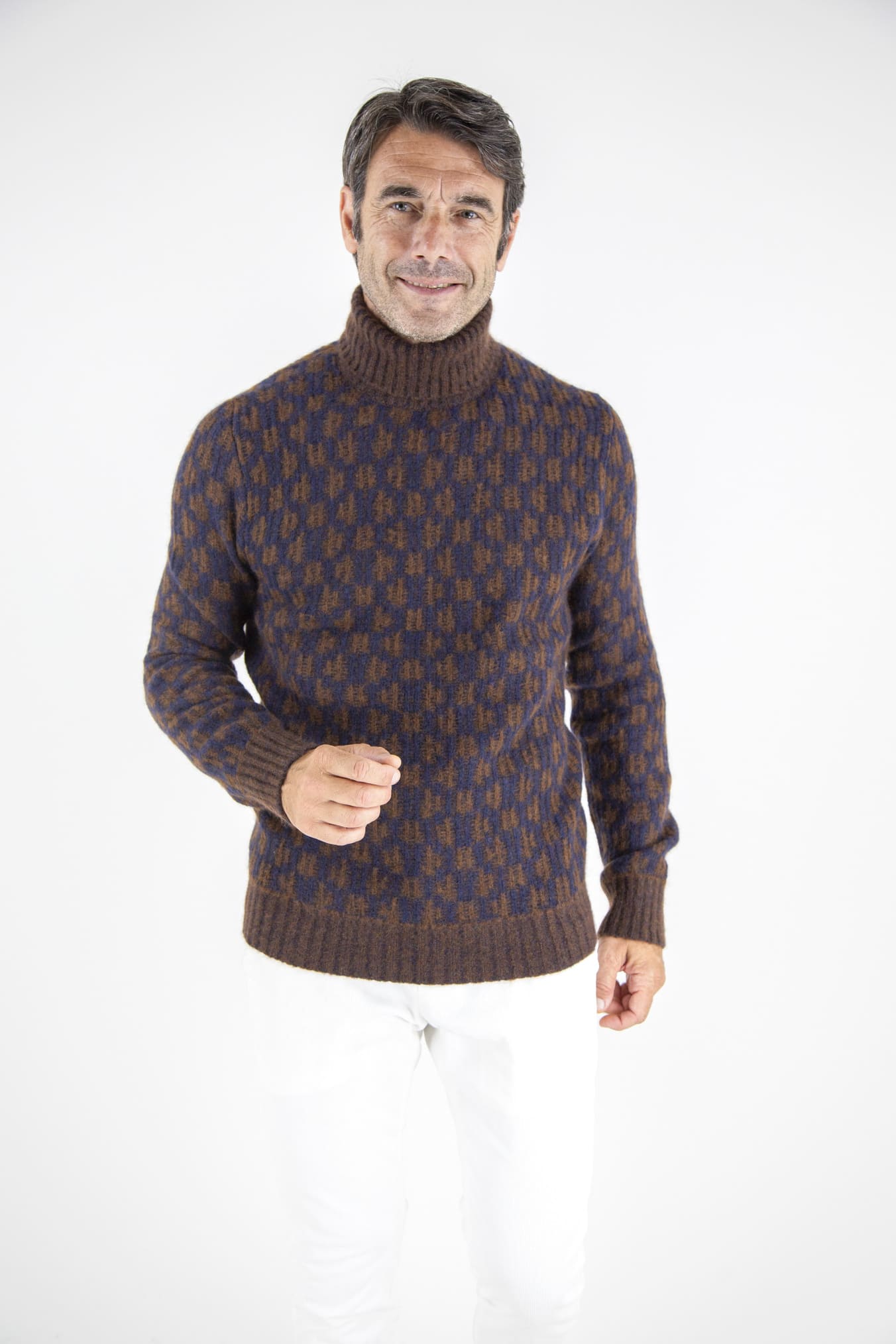 Dolcevita Cashmere e Seta Marrone e Blu - Guarino Store