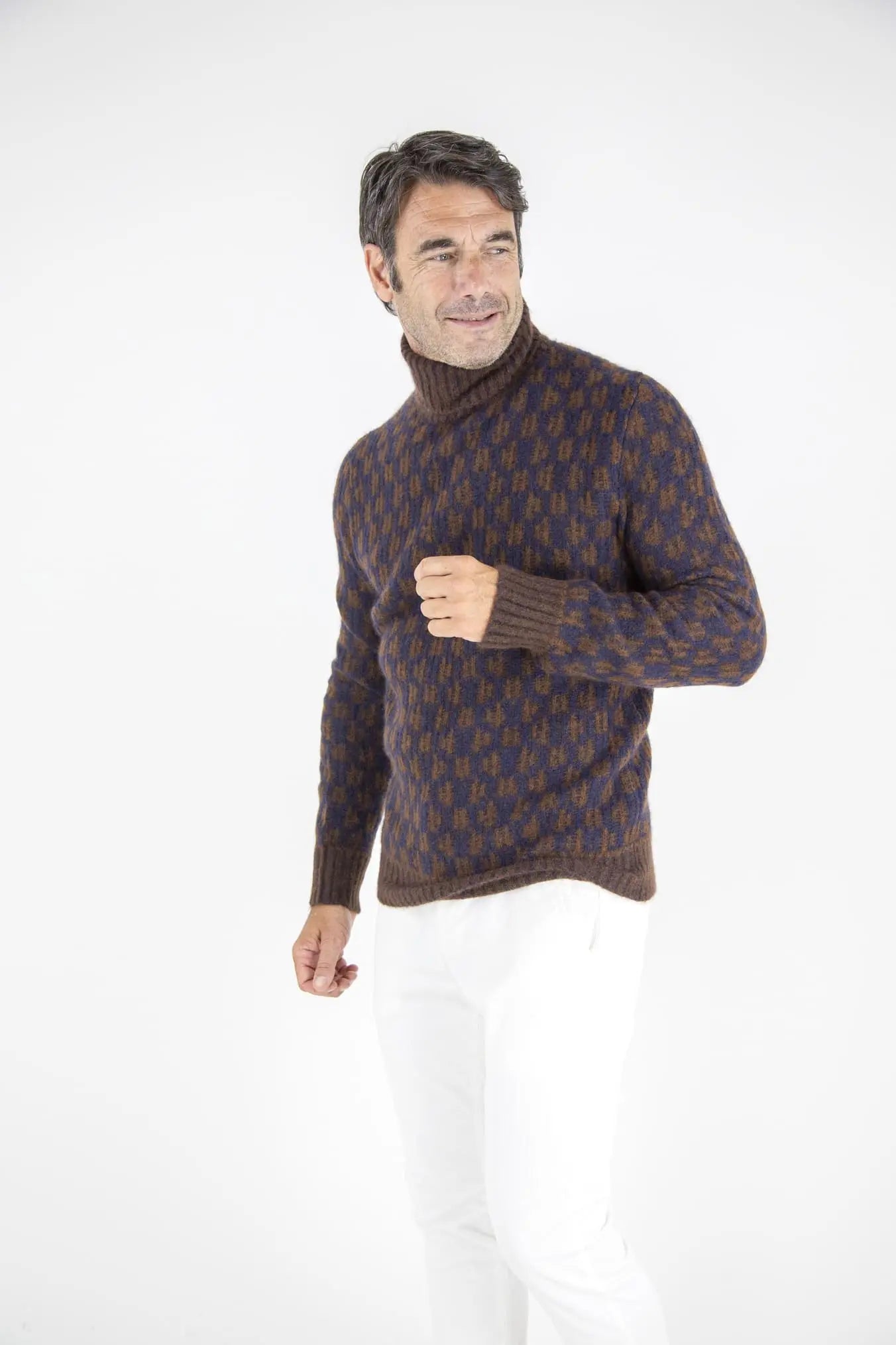 Dolcevita Cashmere e Seta Marrone e Blu - Guarino Store