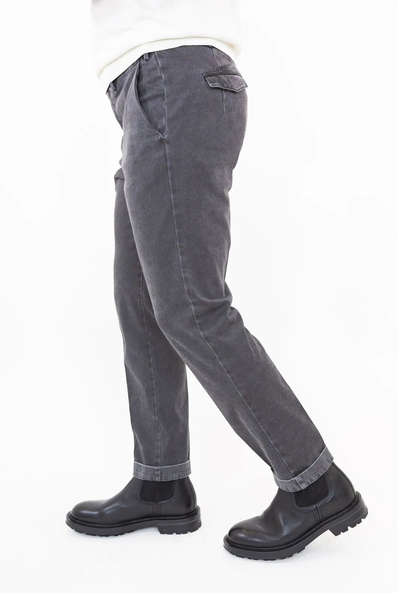 Pantaloni Chino Delavé Cotone Grigio Scuro - Guarino Store