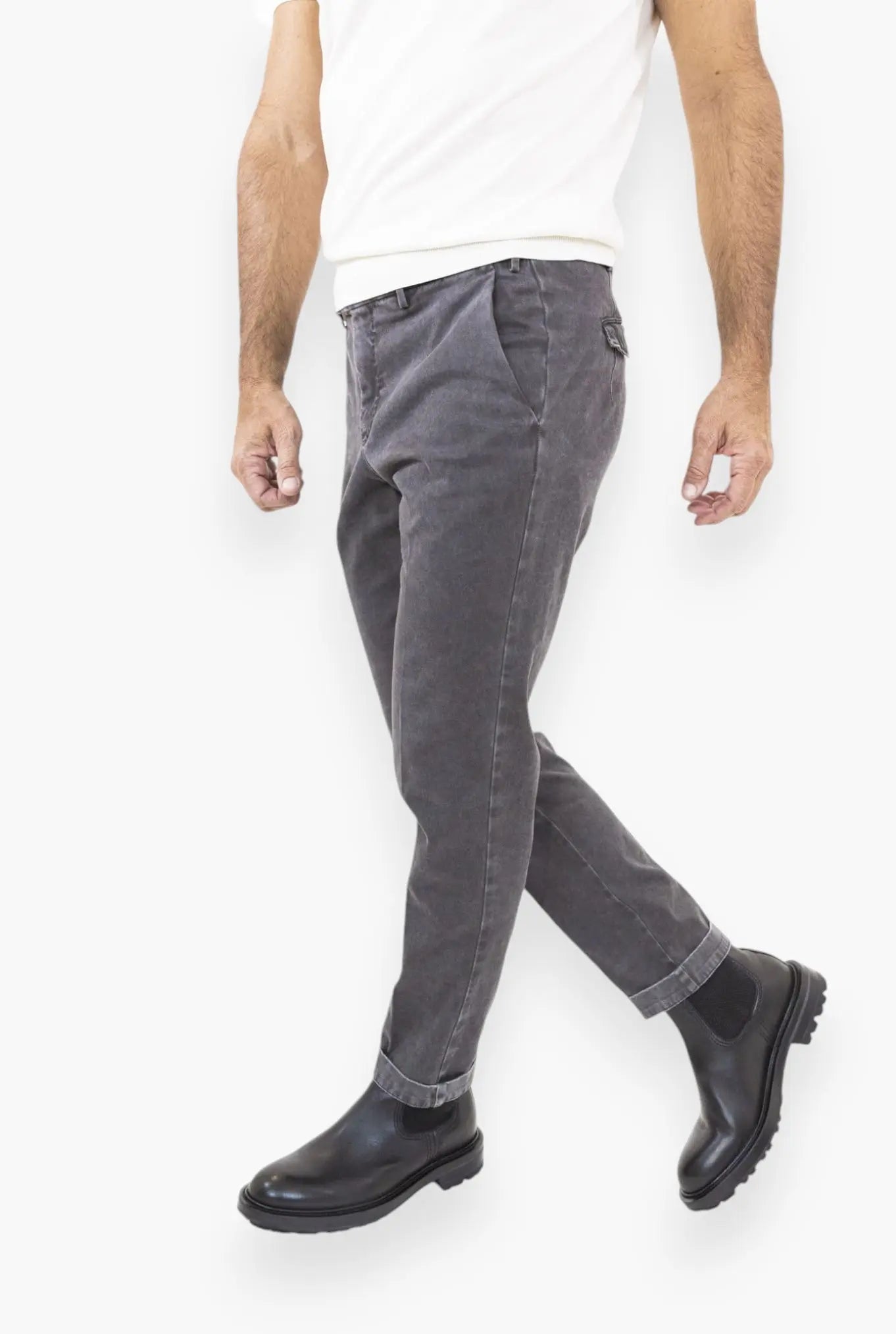 Pantaloni Chino Delavé Cotone Grigio Scuro - Guarino Store