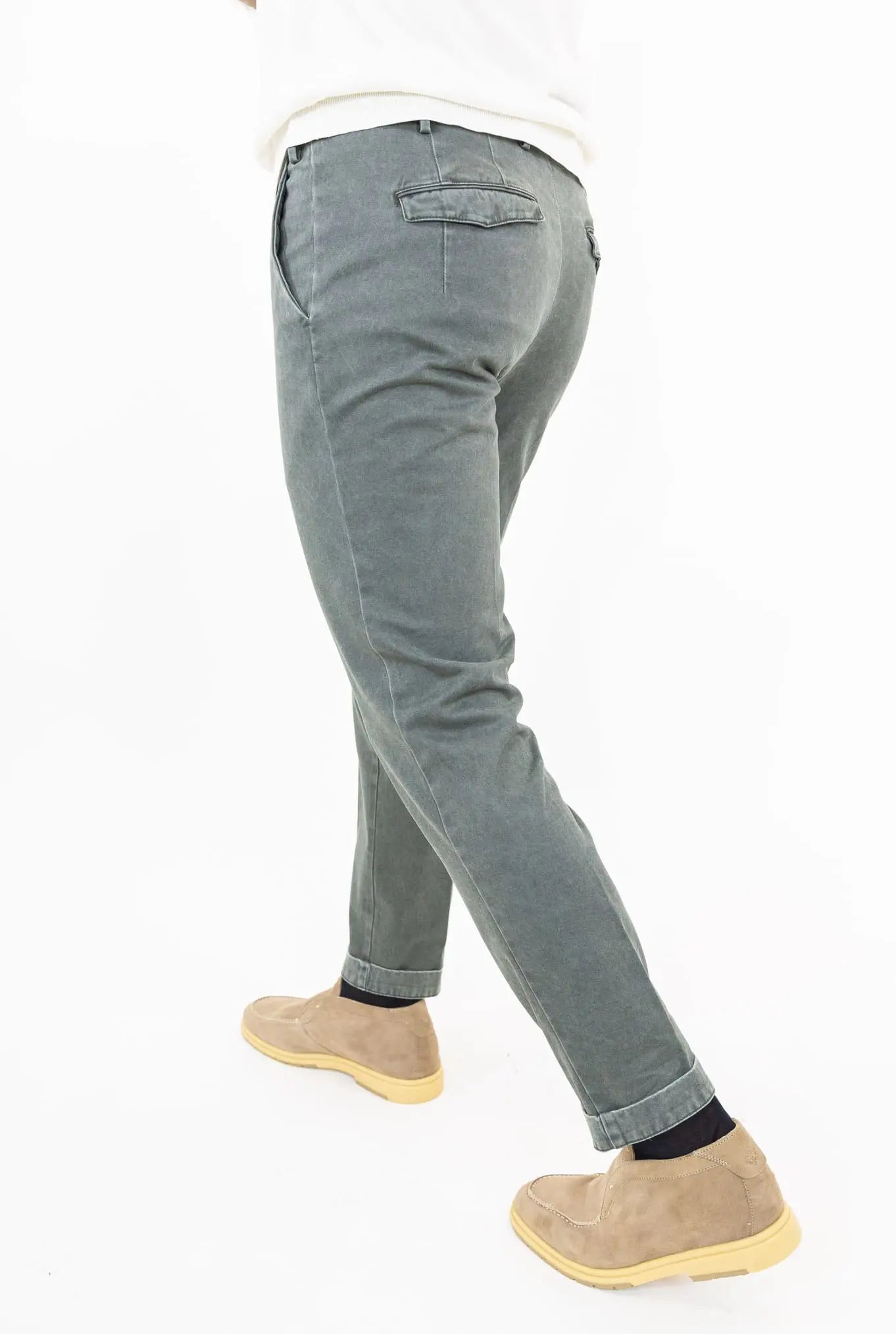 Pantaloni Chino Delavé Cotone Verde - Guarino Store