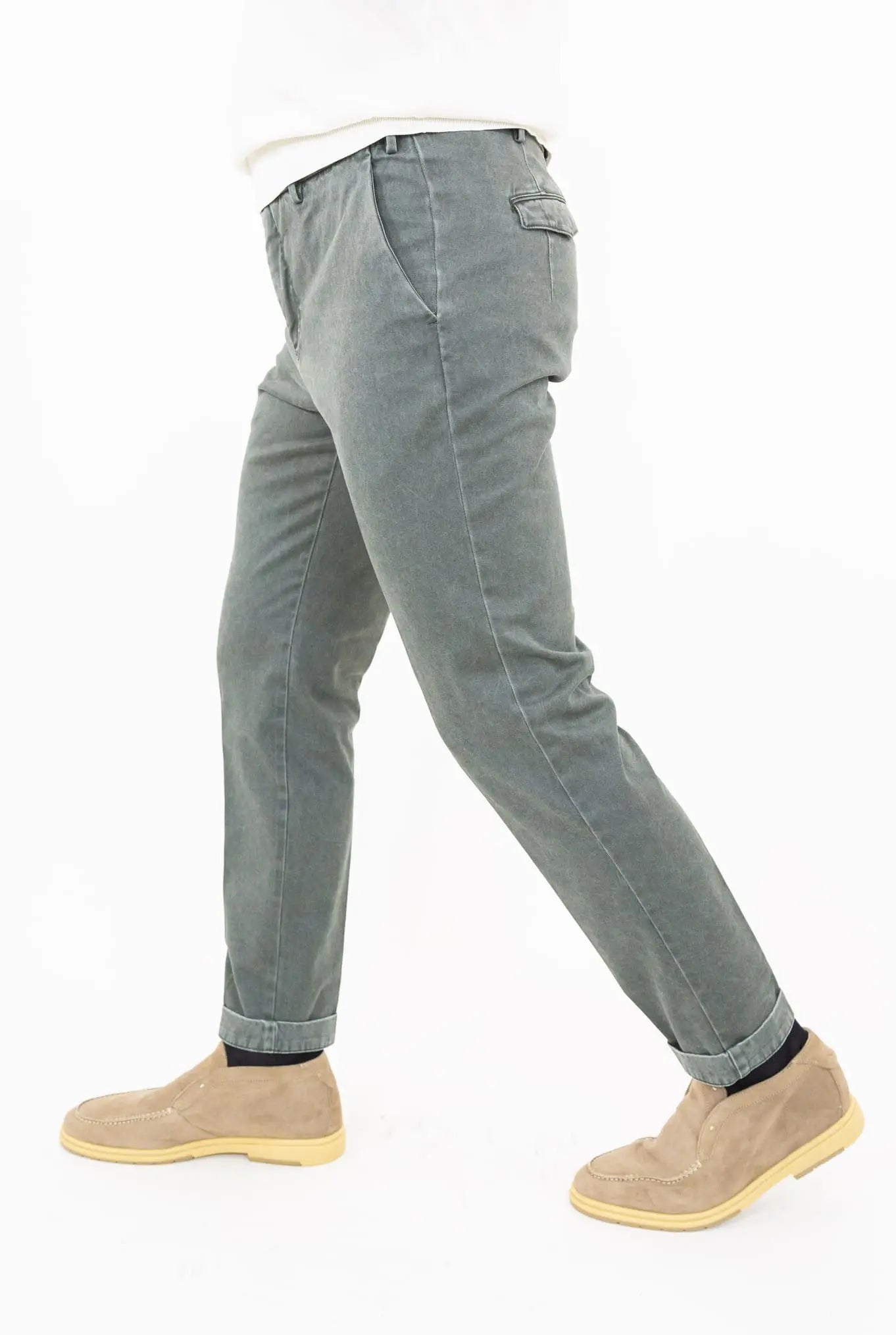 Pantaloni Chino Delavé Cotone Verde - Guarino Store