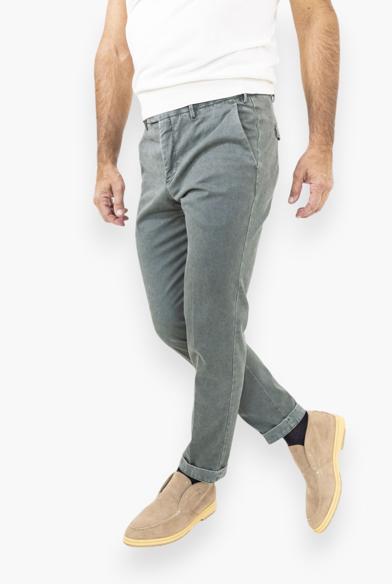 Pantaloni Chino Delavé Cotone Verde - Guarino Store