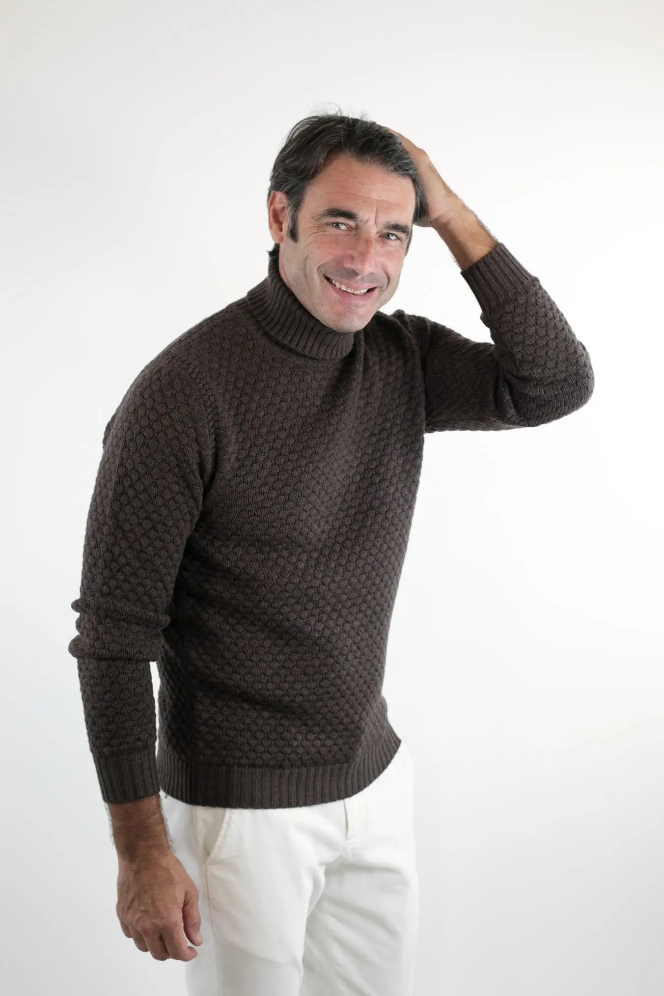 Dolcevita mod. Hubbel Nido D'Ape Lana Merino Cioccolato - Guarino Store