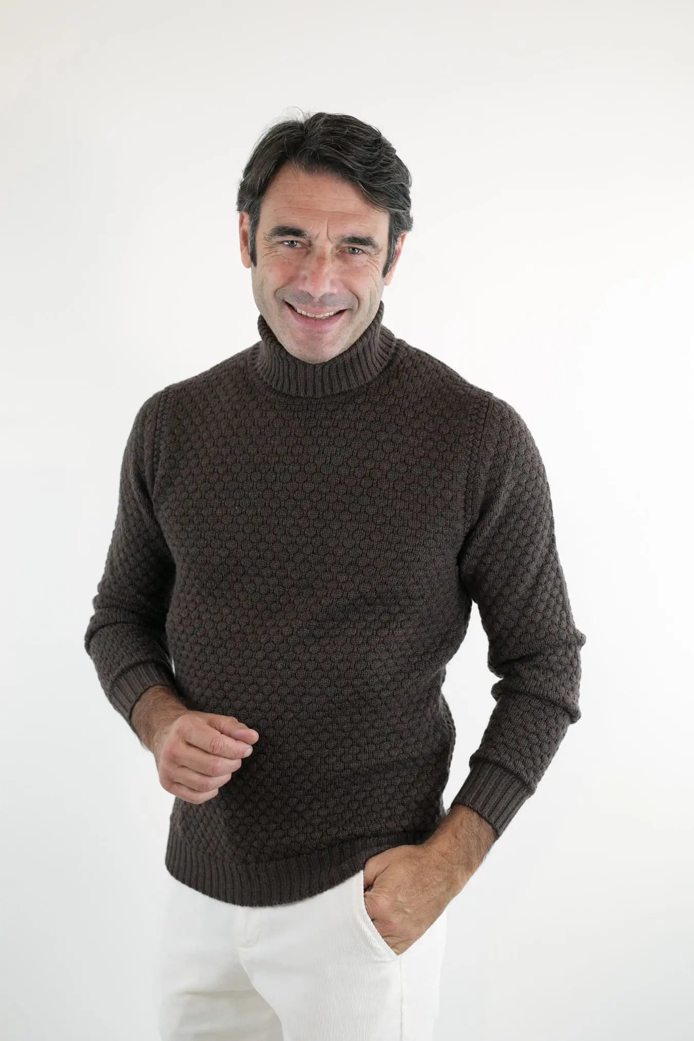Dolcevita mod. Hubbel Nido D'Ape Lana Merino Cioccolato - Guarino Store