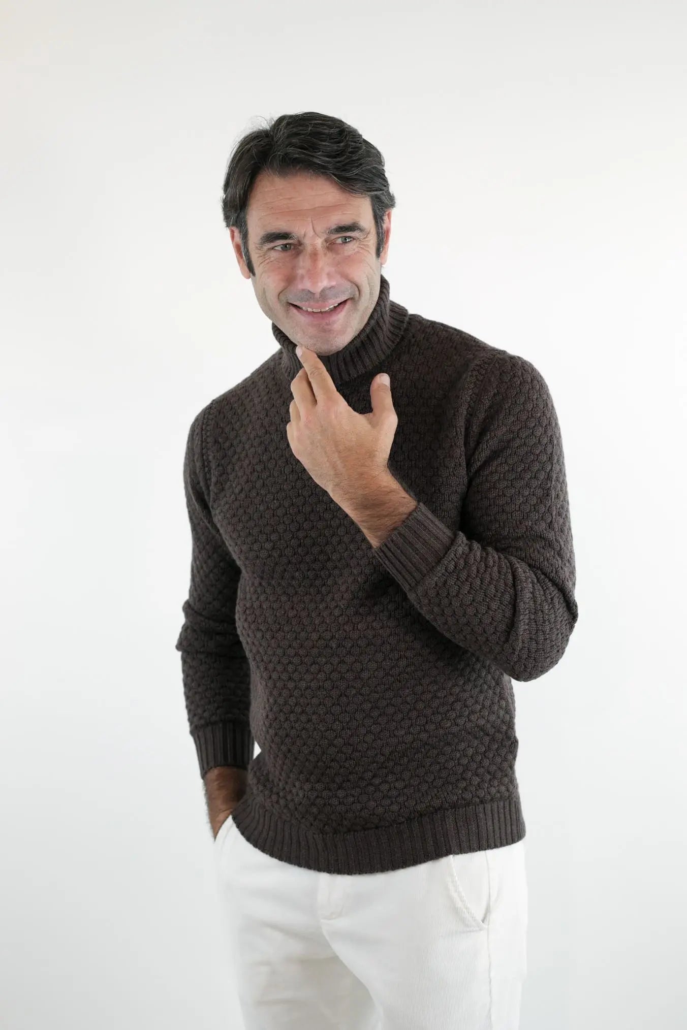 Dolcevita mod. Hubbel Nido D'Ape Lana Merino Cioccolato - Guarino Store