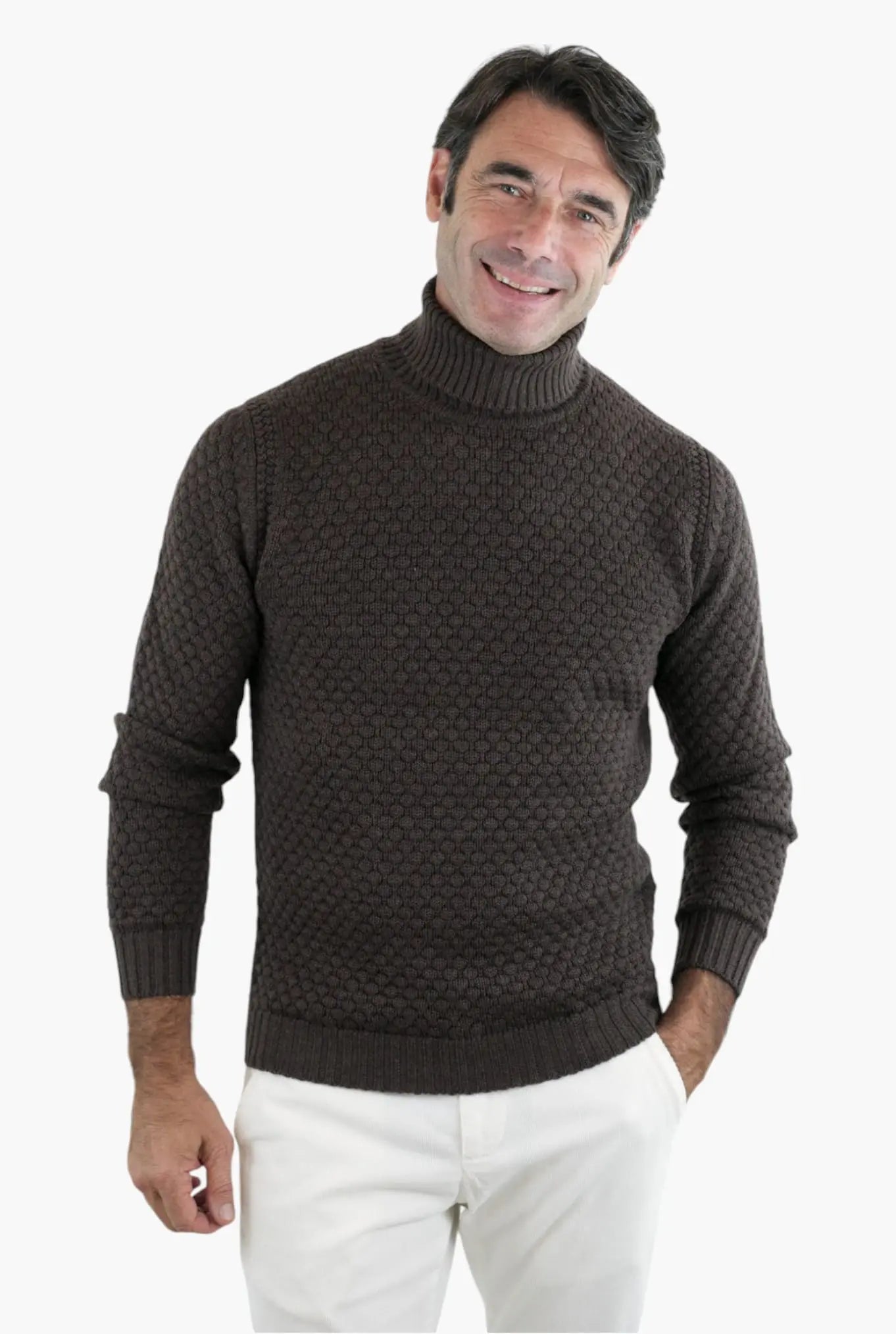 Dolcevita mod. Hubbel Nido D'Ape Lana Merino Cioccolato - Guarino Store