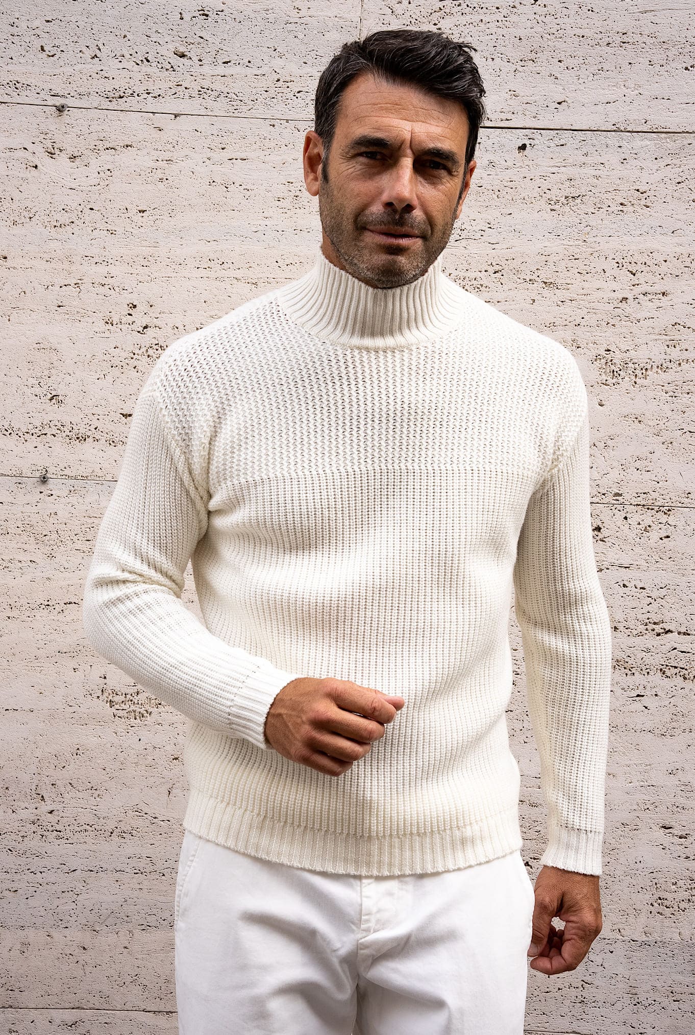 Pullover Collo a Cratere mod. Torn Bianco Lana - Guarino Store