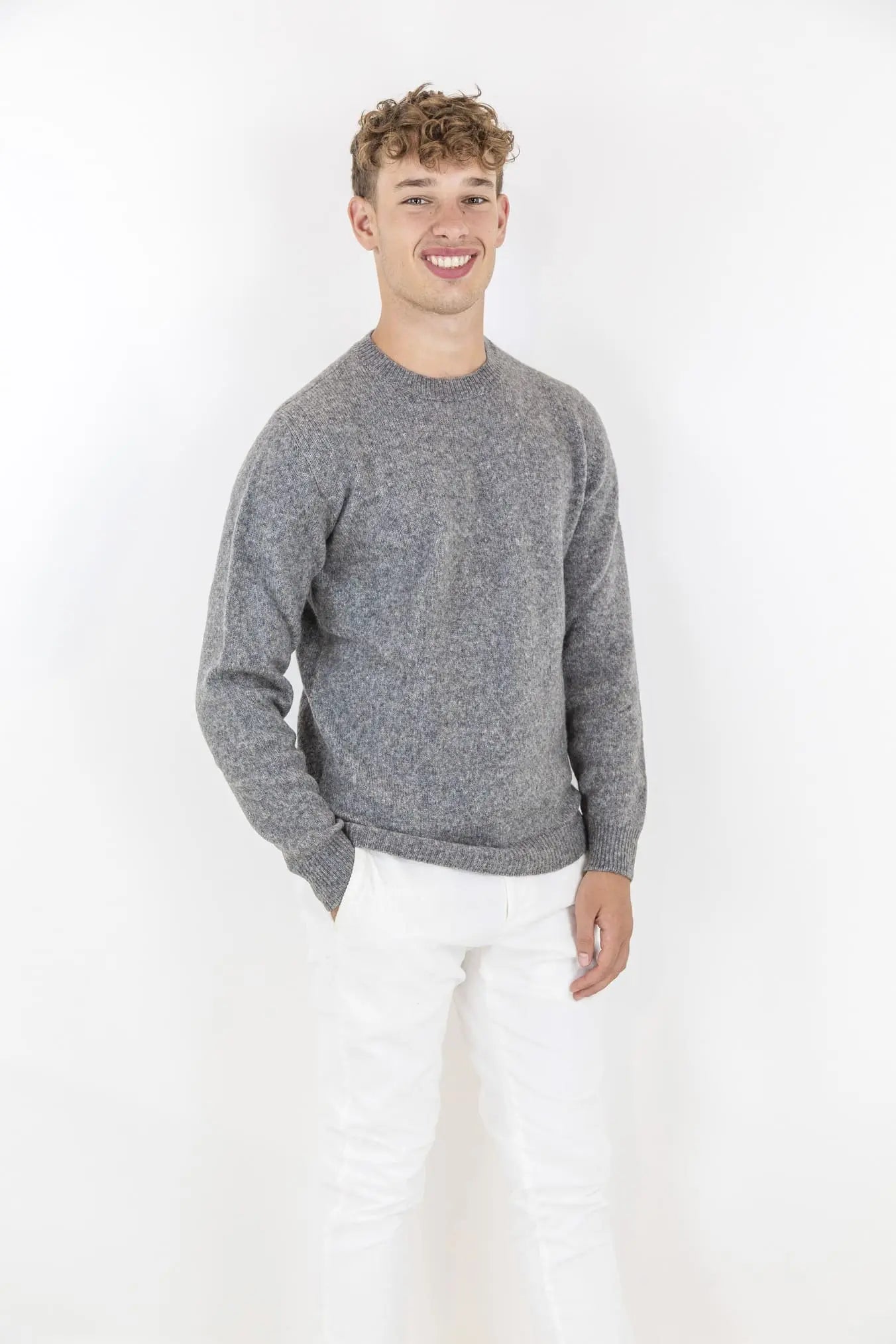 Girocollo Merino Baby Camel Grigio - Guarino Store