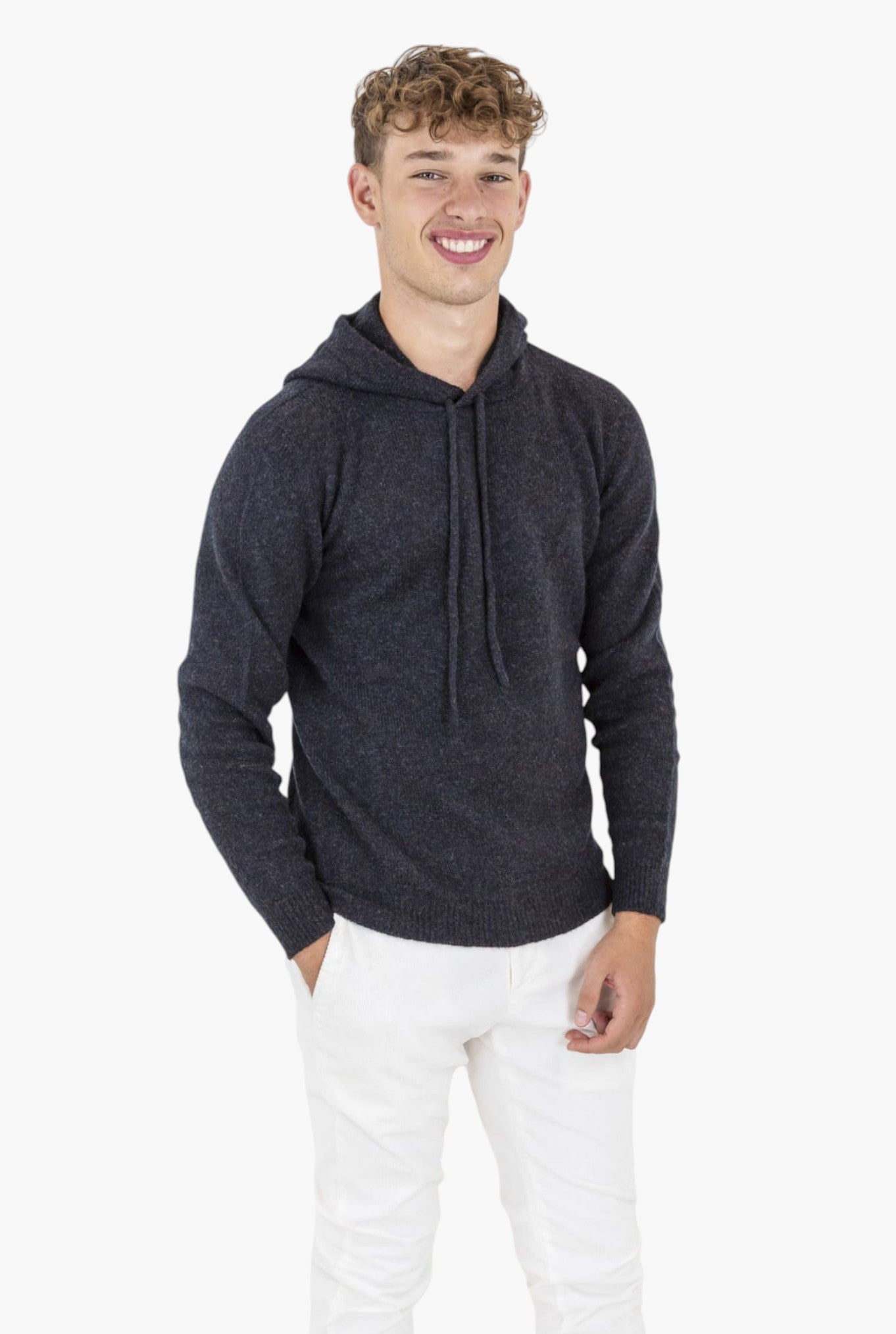 Felpa Cappuccio Nero Lana Merino Baby Camel - Guarino Store