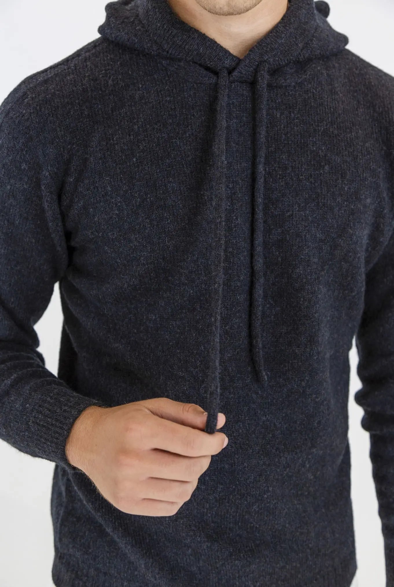 Felpa Cappuccio Nero Lana Merino Baby Camel - Guarino Store