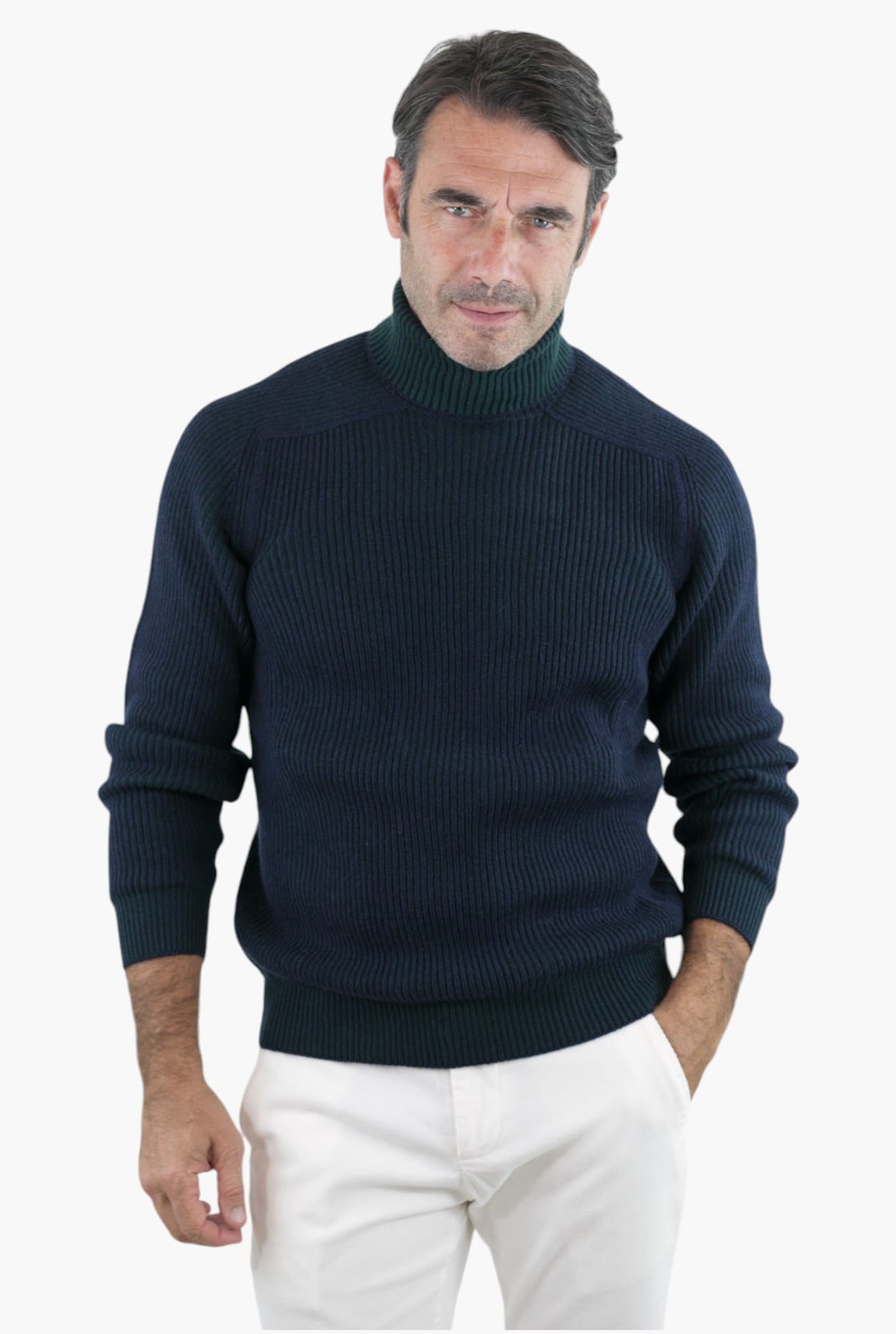 Dolcevita Reversibile Dinghy Roll Cashmere Blu Verde - Guarino Store