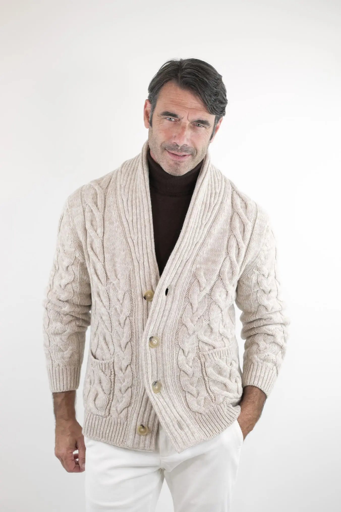 SETTEFILI CASHMERE Cardigan Trecce Lana Cashmere Beige