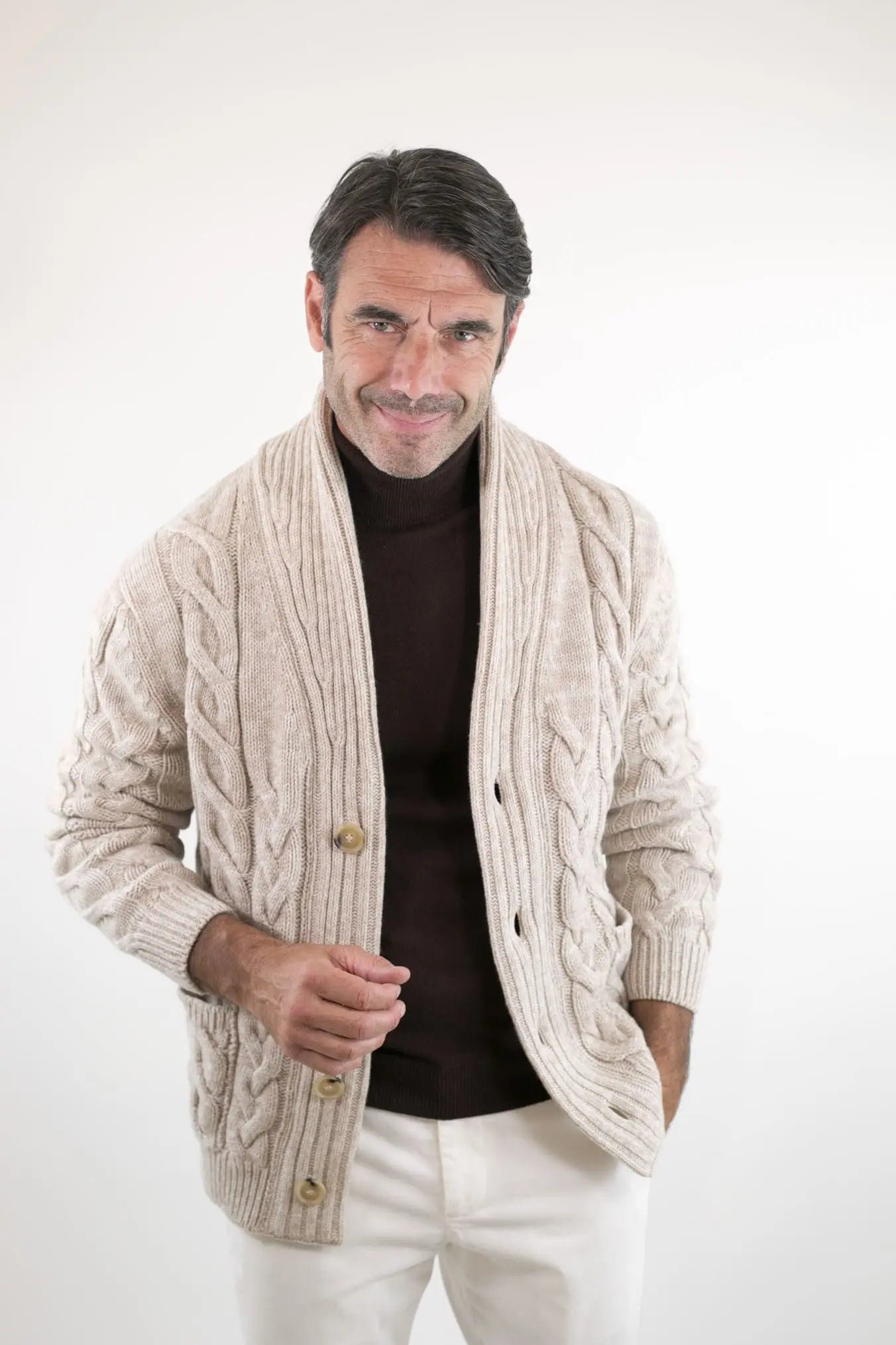 SETTEFILI CASHMERE Cardigan Trecce Lana Cashmere Beige