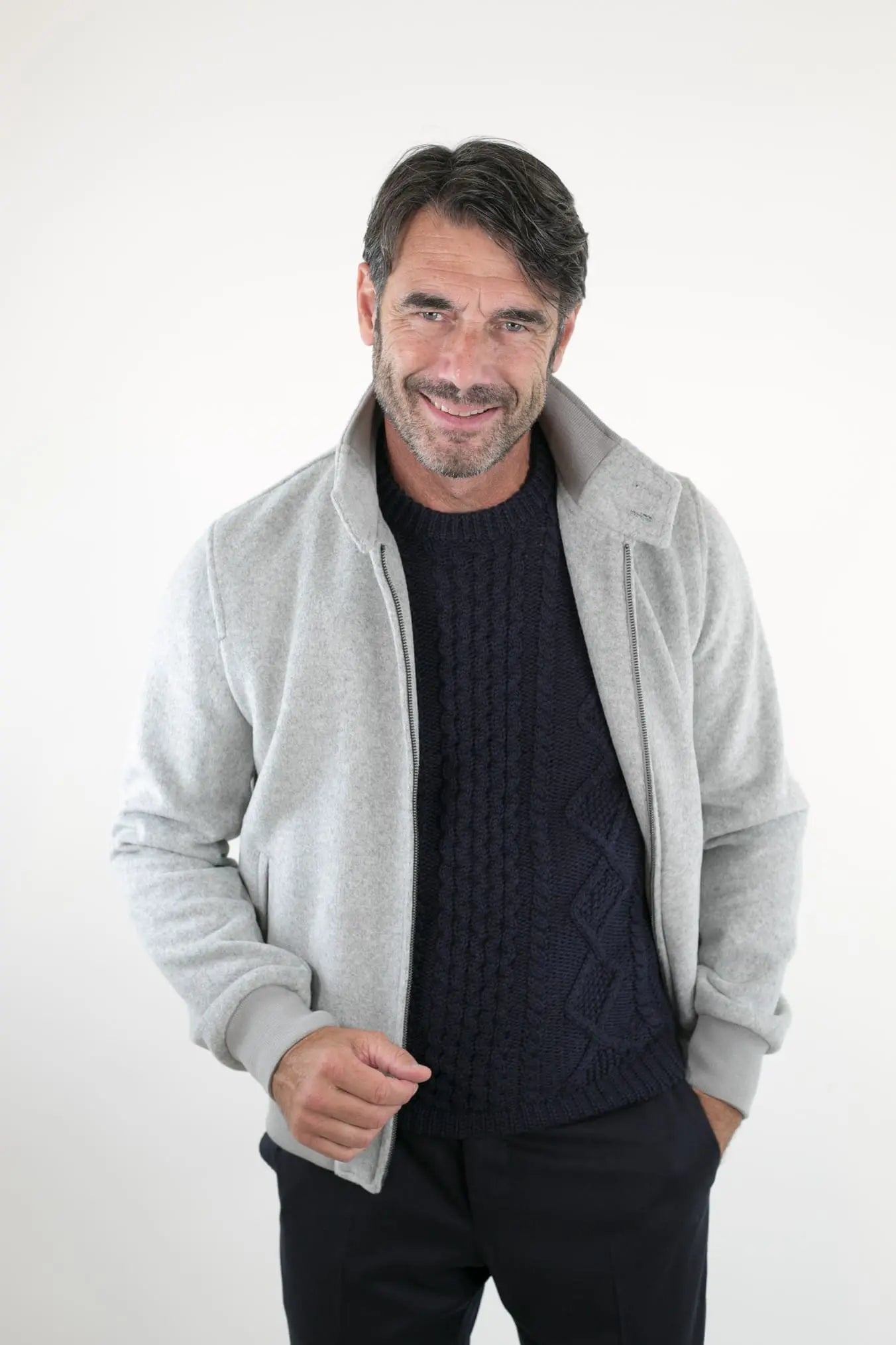 Giubbotto in Panno Grigio Chiaro con Zip - Guarino Store