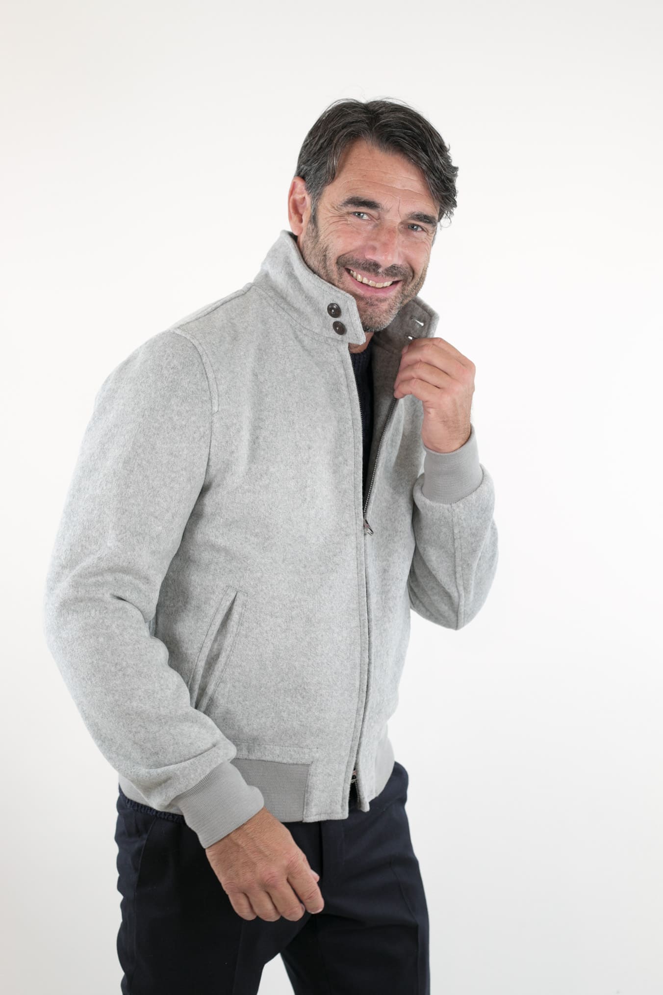 Giubbotto in Panno Grigio Chiaro con Zip - Guarino Store