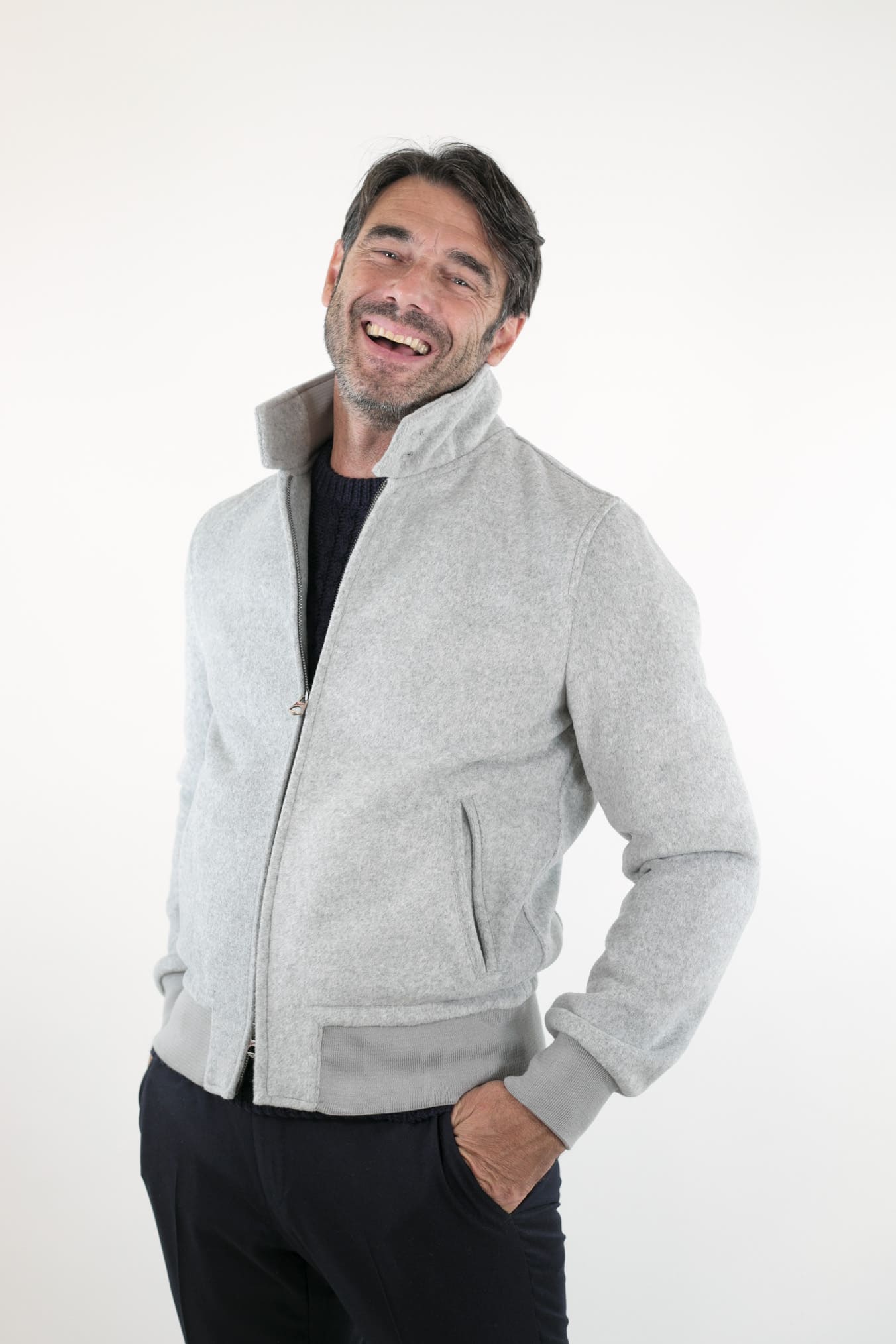 Giubbotto in Panno Grigio Chiaro con Zip - Guarino Store