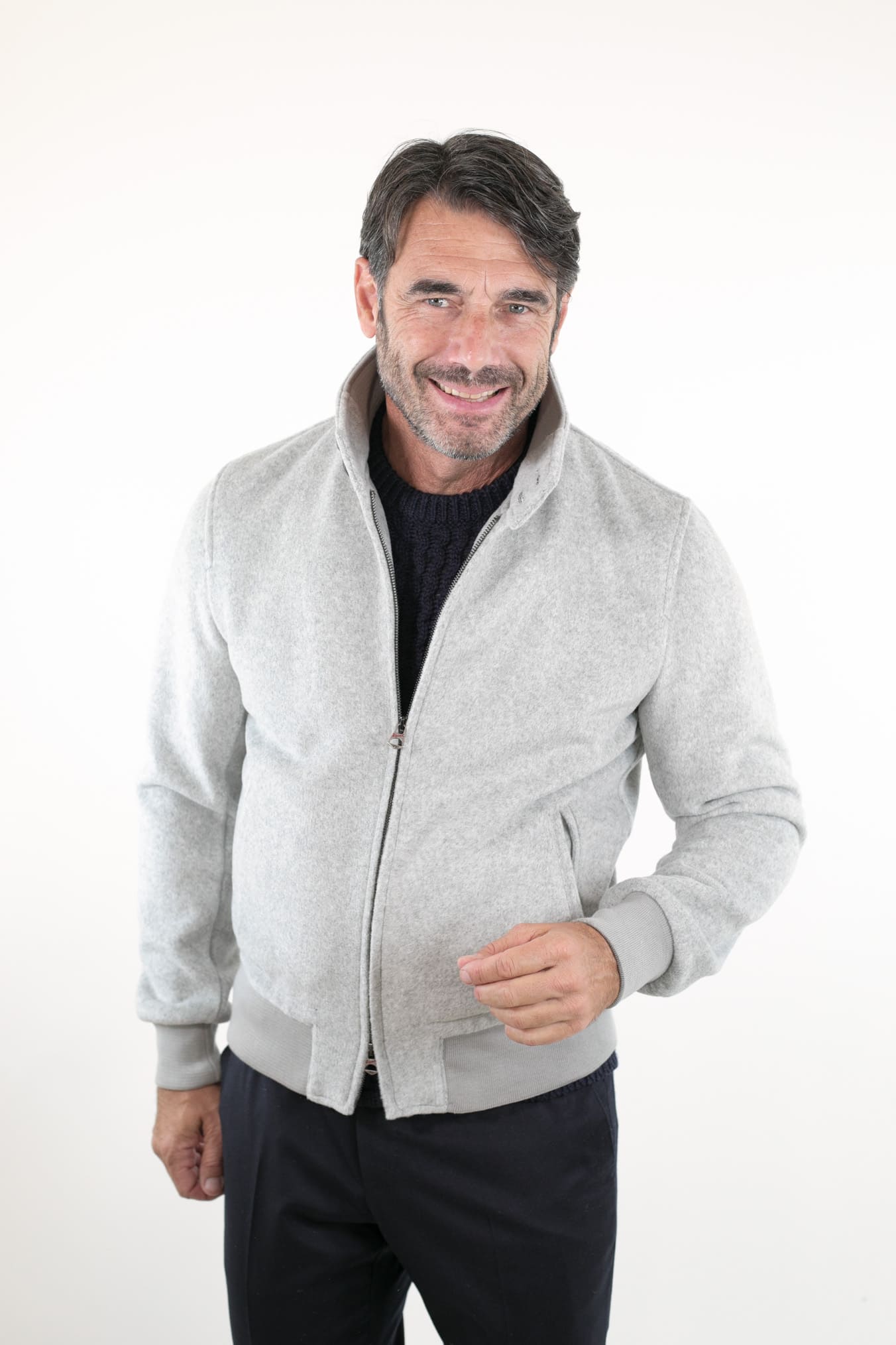 Giubbotto in Panno Grigio Chiaro con Zip - Guarino Store