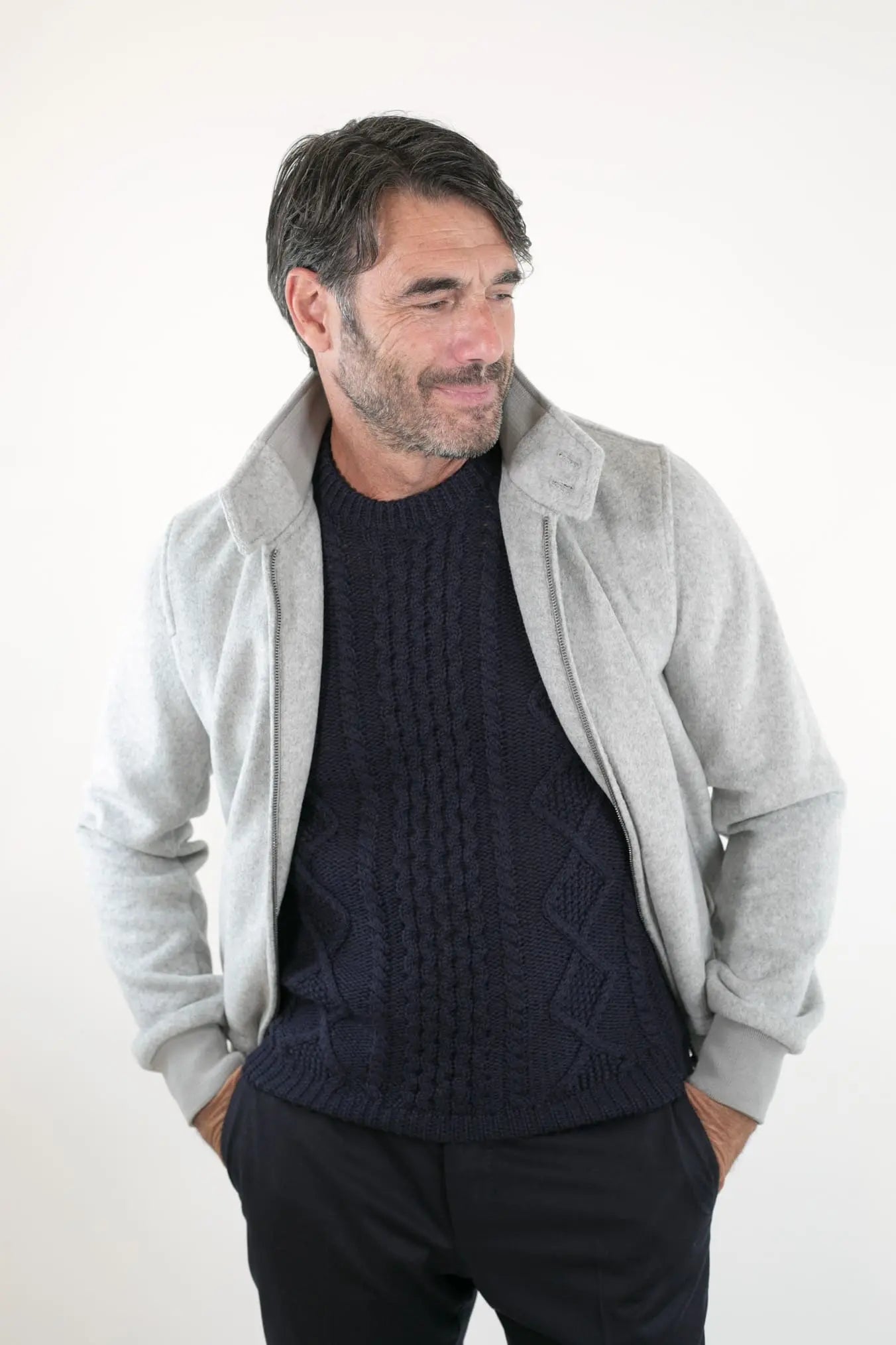 Giubbotto in Panno Grigio Chiaro con Zip - Guarino Store