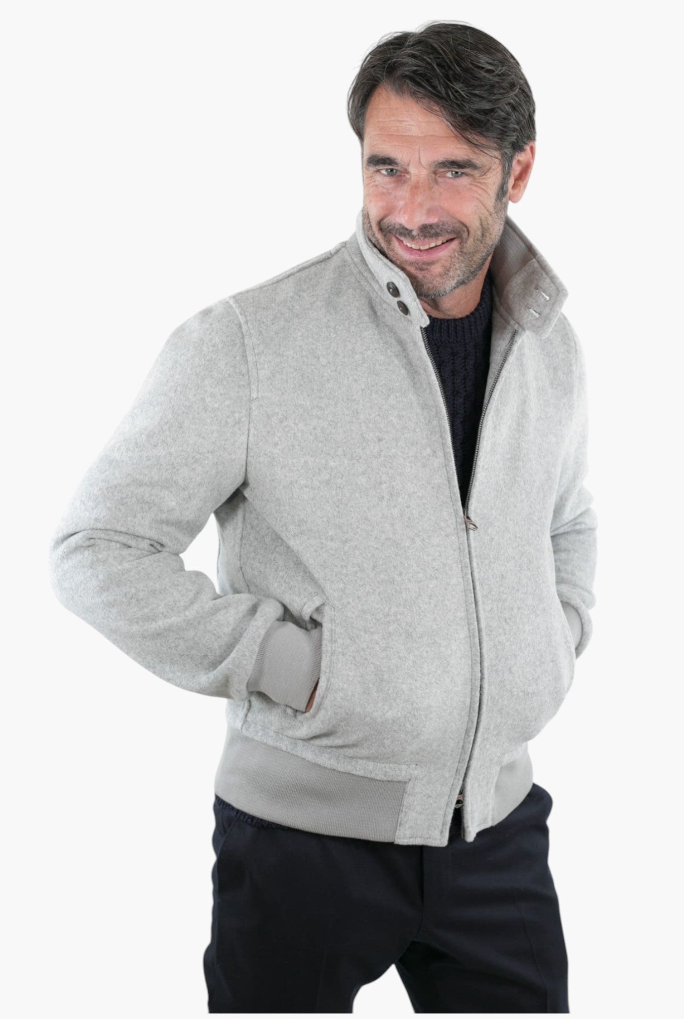 Giubbotto in Panno Grigio Chiaro con Zip - Guarino Store