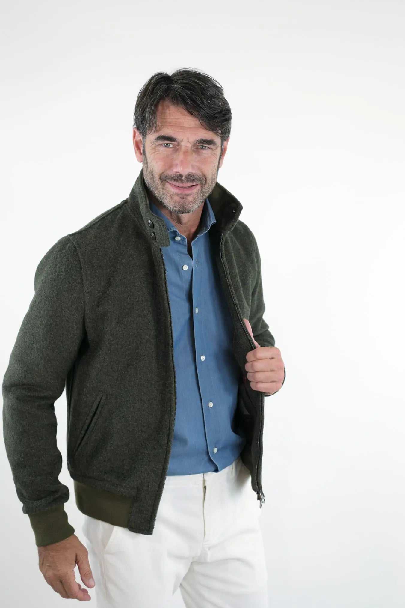 Giubbotto in Panno Verde Bottiglia con Zip - Guarino Store