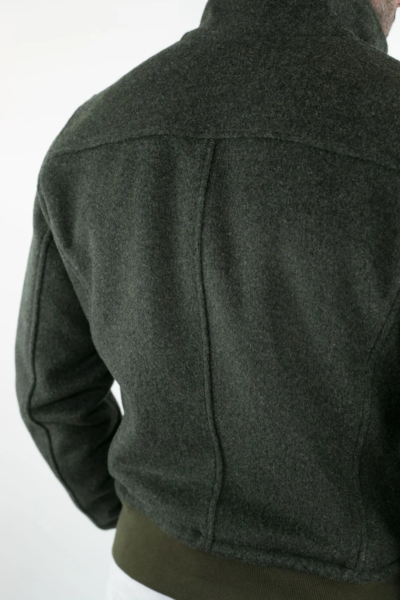 Giubbotto in Panno Verde Bottiglia con Zip - Guarino Store