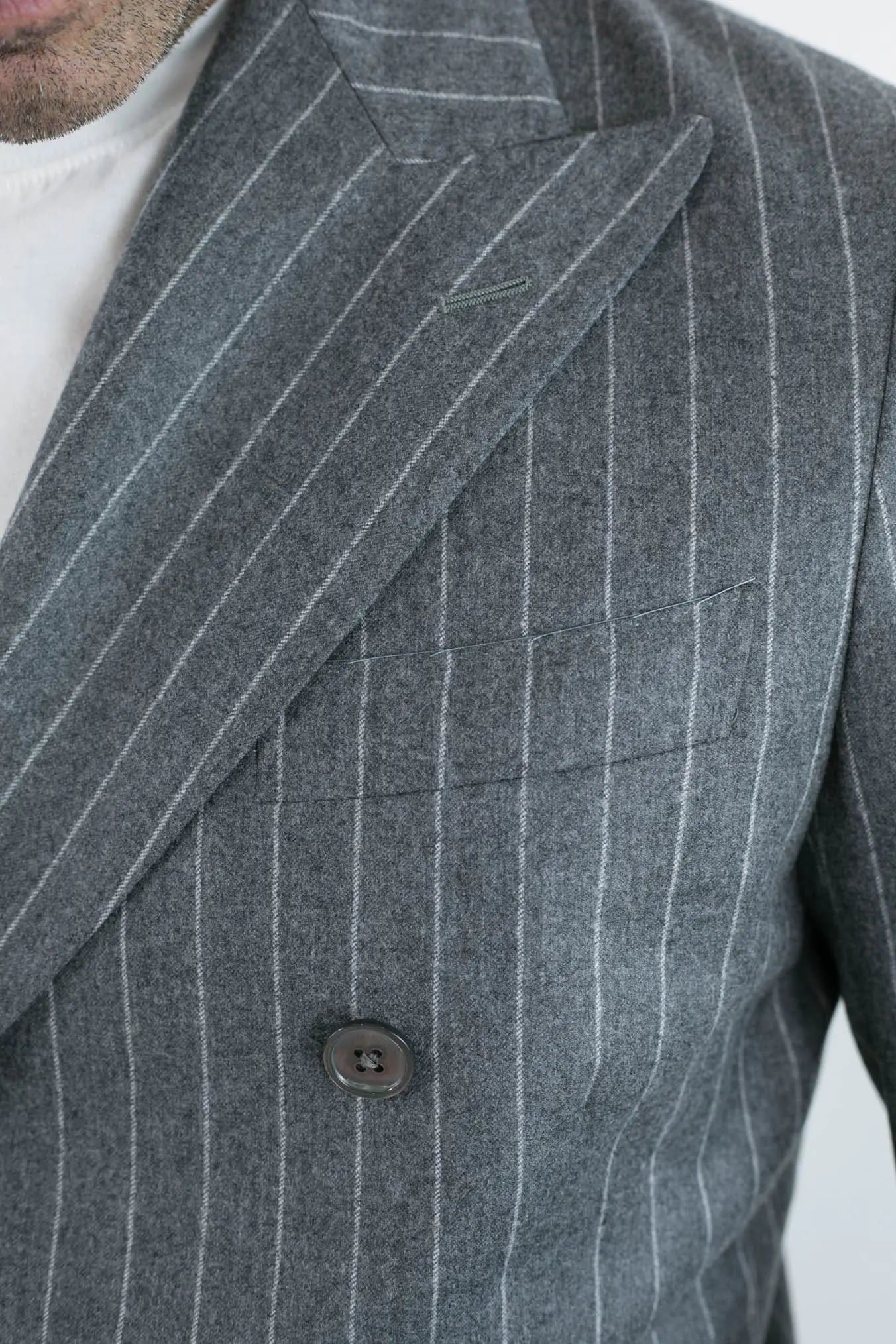 TOMBOLINI Abito Gessato Doppiopetto Lana Super 120's Tessuto Vitale Barberis Canonico
