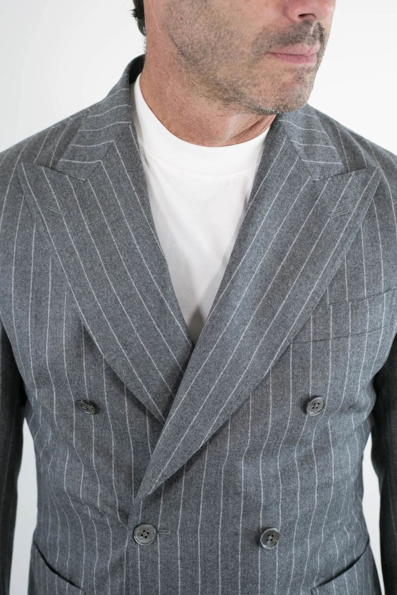 TOMBOLINI Abito Gessato Doppiopetto Lana Super 120's Tessuto Vitale Barberis Canonico
