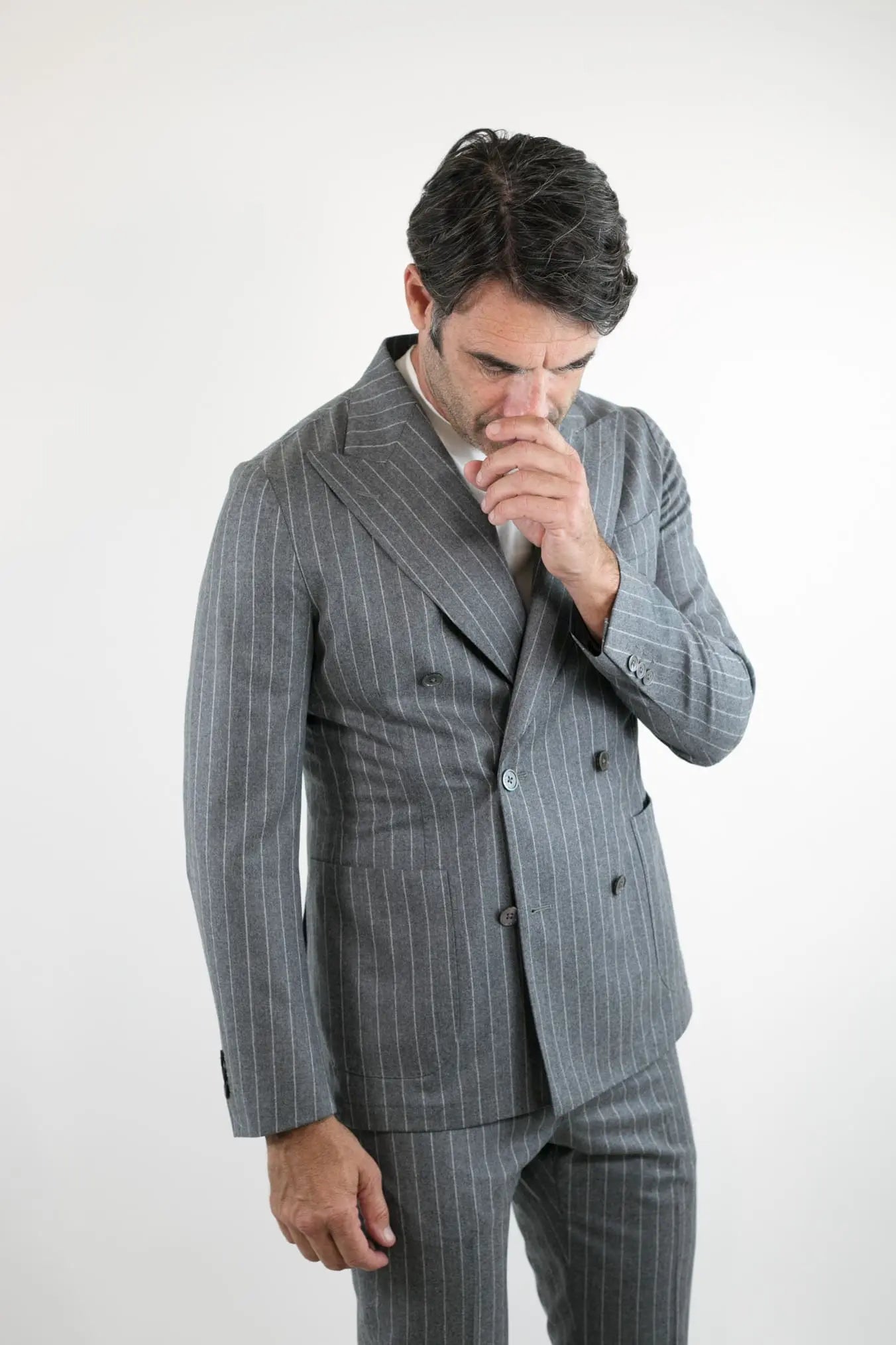 TOMBOLINI Abito Gessato Doppiopetto Lana Super 120's Tessuto Vitale Barberis Canonico