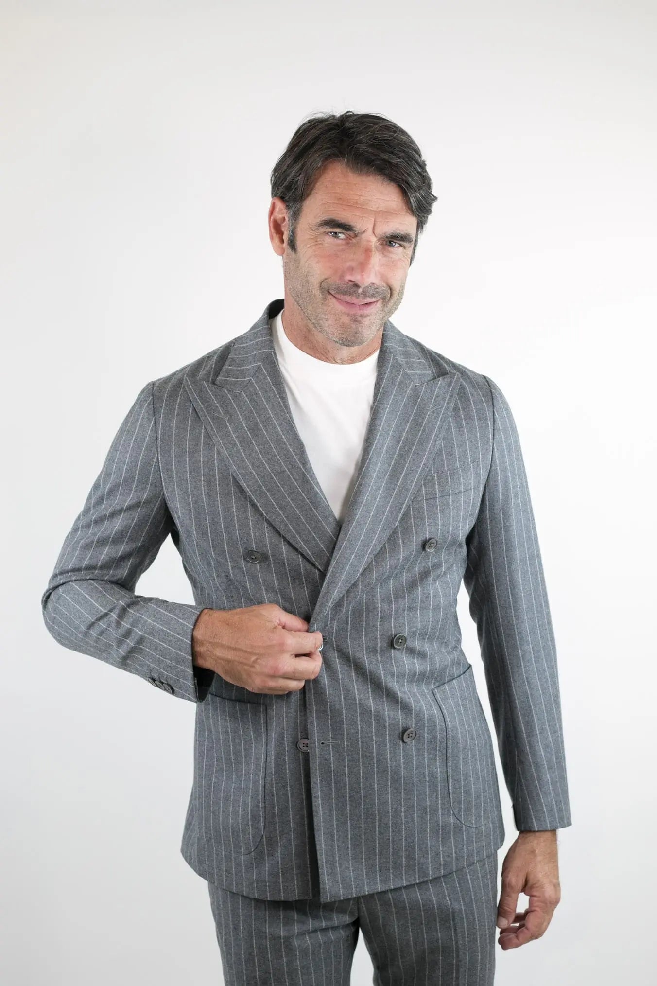 TOMBOLINI Abito Gessato Doppiopetto Lana Super 120's Tessuto Vitale Barberis Canonico