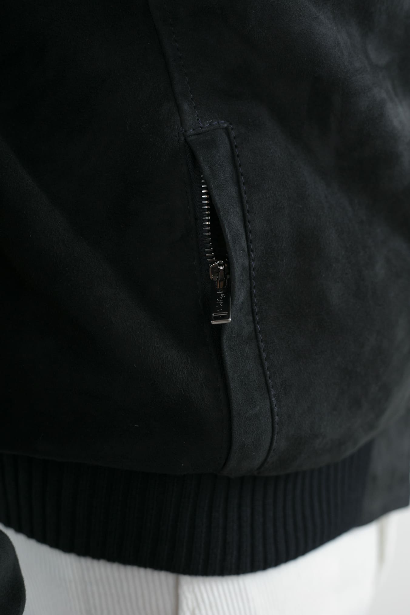 Giubbino Suede Blu con Cappuccio Tessuto Loro Piana - Guarino Store