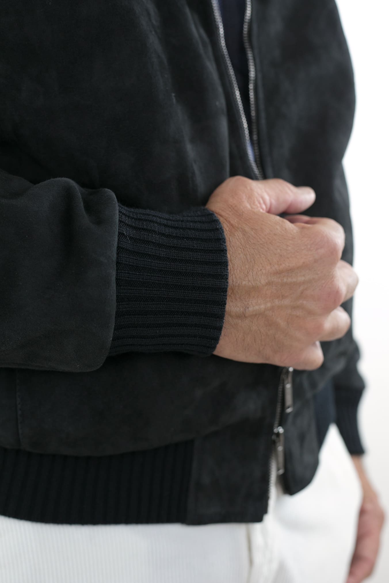 Giubbino Suede Blu con Cappuccio Tessuto Loro Piana - Guarino Store