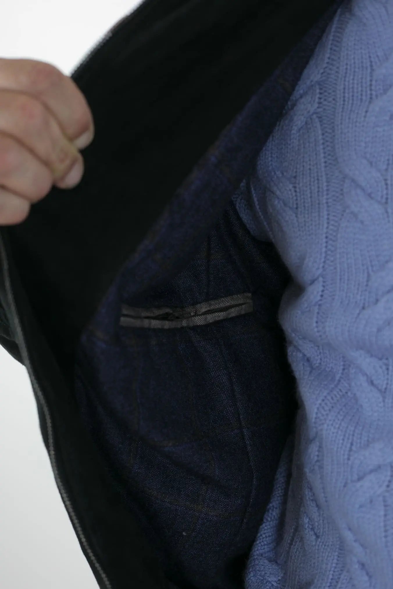 Giubbino Suede Blu con Cappuccio Tessuto Loro Piana - Guarino Store