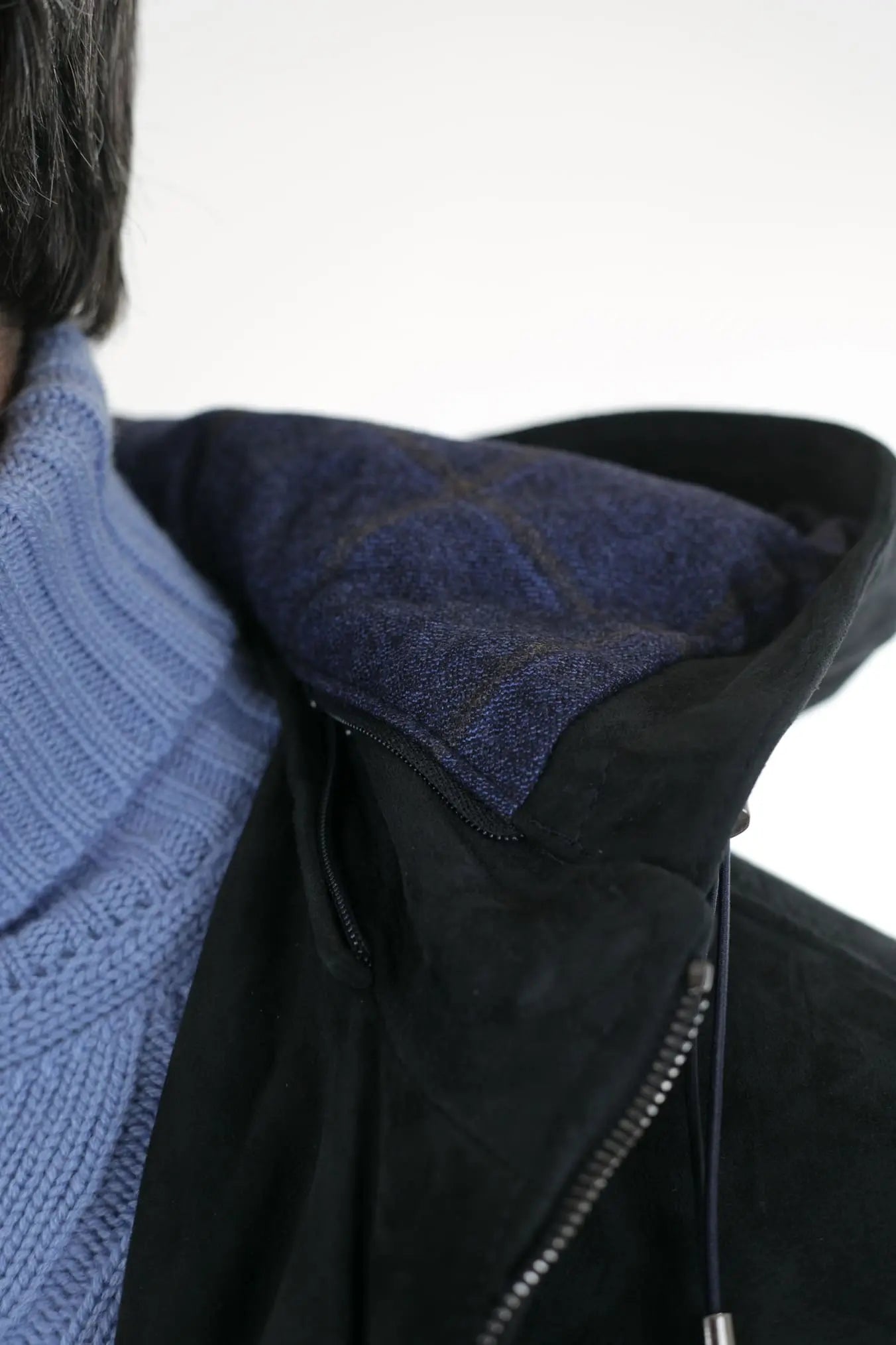Giubbino Suede Blu con Cappuccio Tessuto Loro Piana - Guarino Store