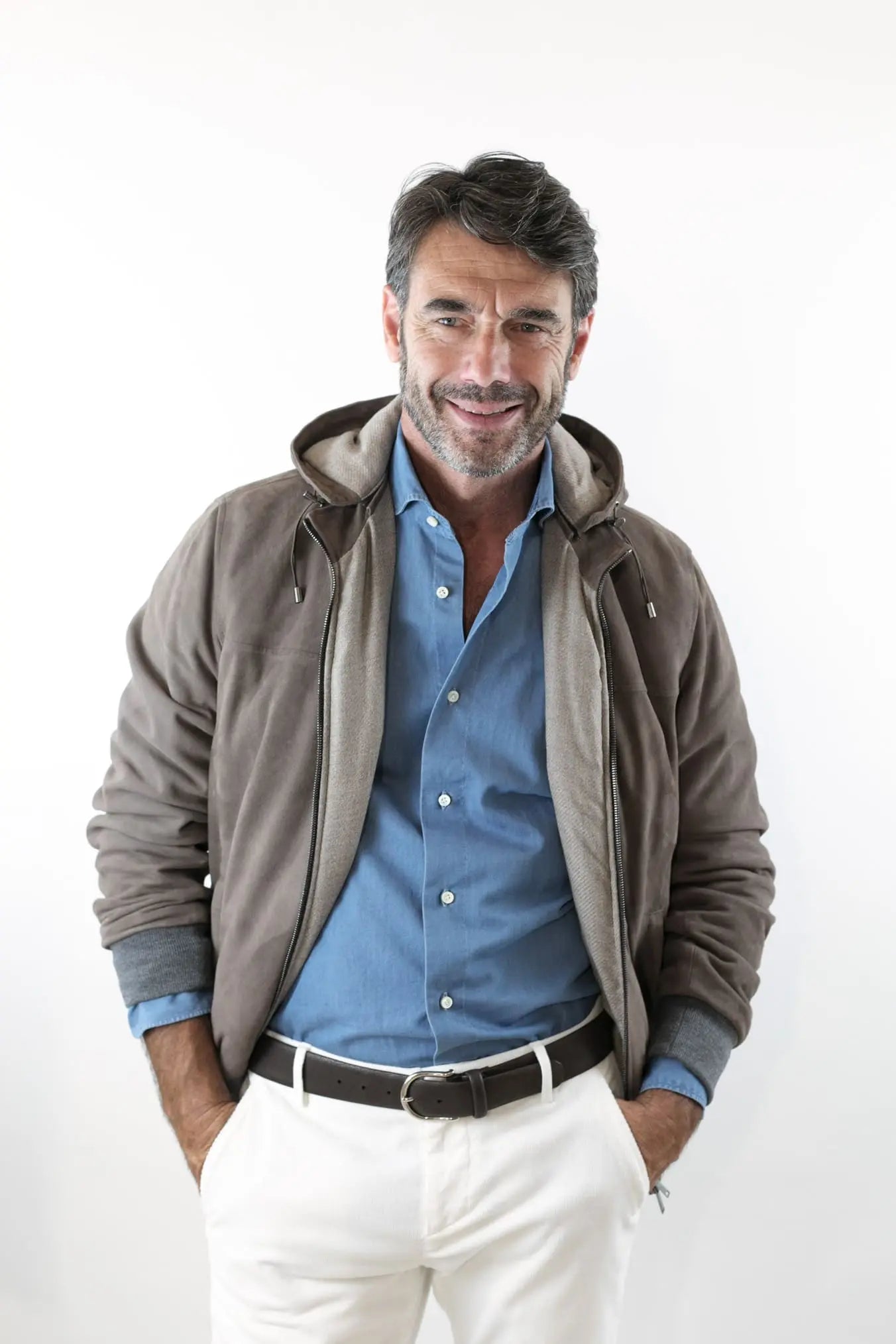 VOLFAGLI Giubbotto Suede col. Taupe Cappuccio Removibile Fodera Loro Piana
