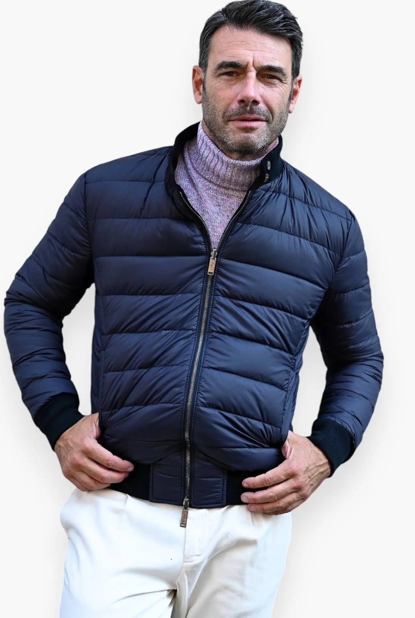 Giubbino Reversibile in Suede e Piuma D'Oca Blu - Guarino Store