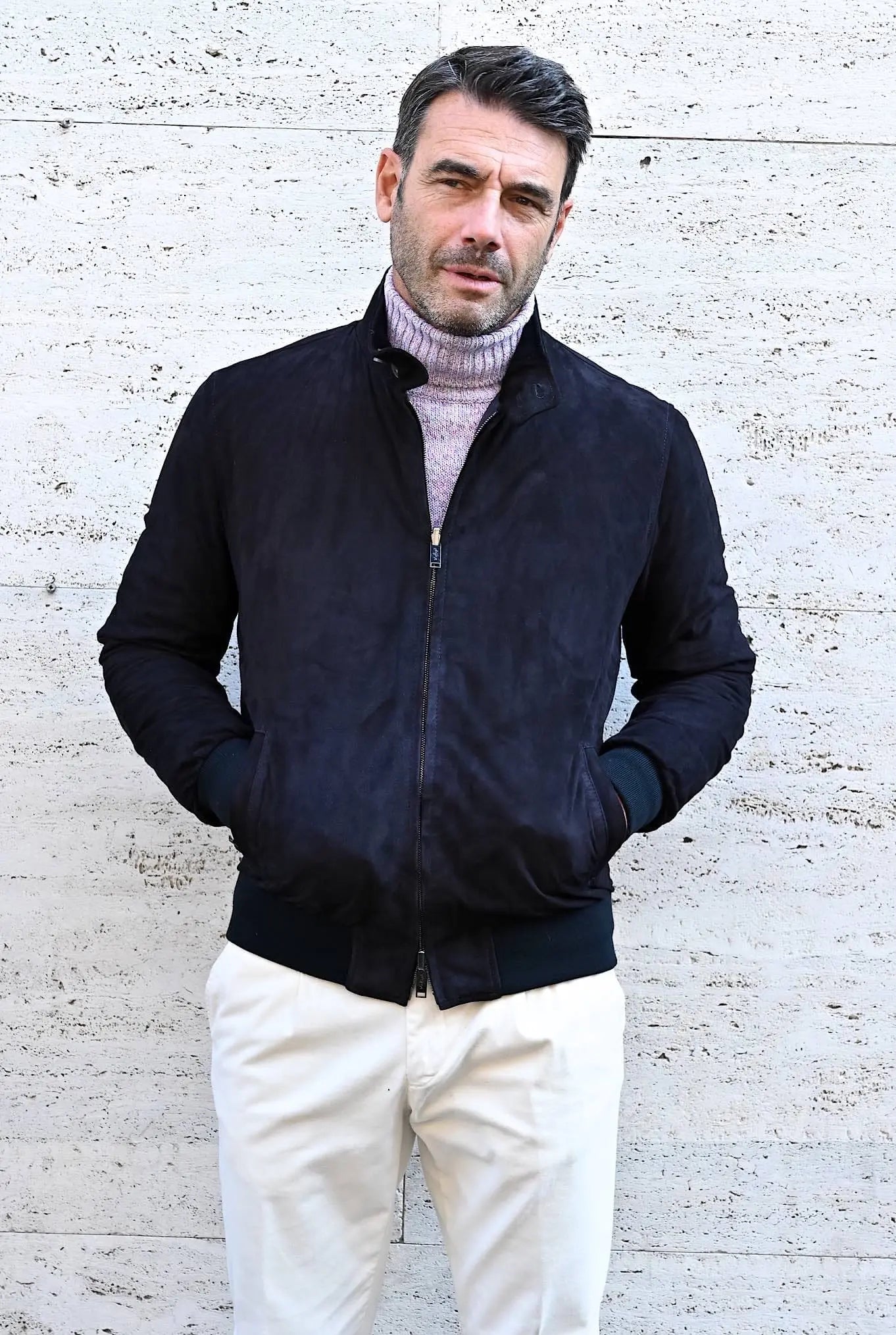 Giubbino Reversibile in Suede e Piuma D'Oca Blu - Guarino Store