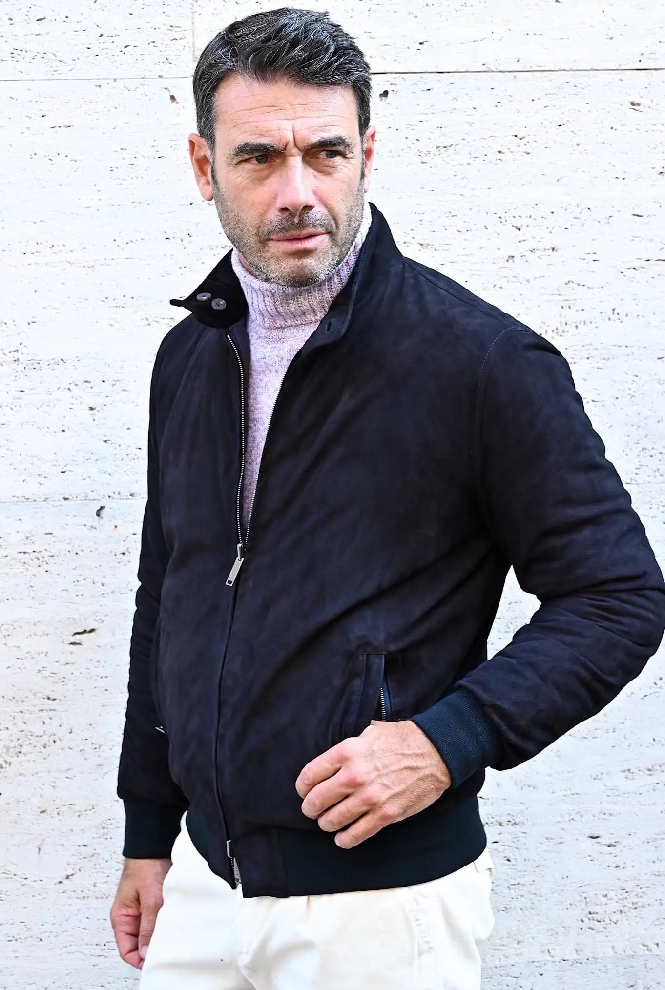 Giubbino Reversibile in Suede e Piuma D'Oca Blu - Guarino Store