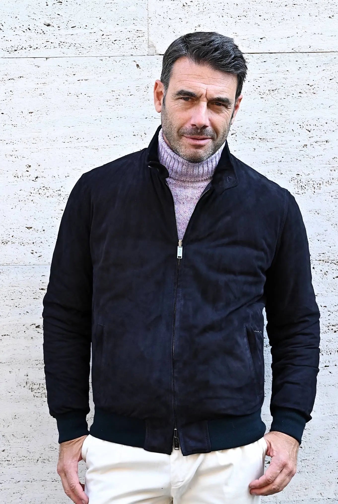 Giubbino Reversibile in Suede e Piuma D'Oca Blu - Guarino Store