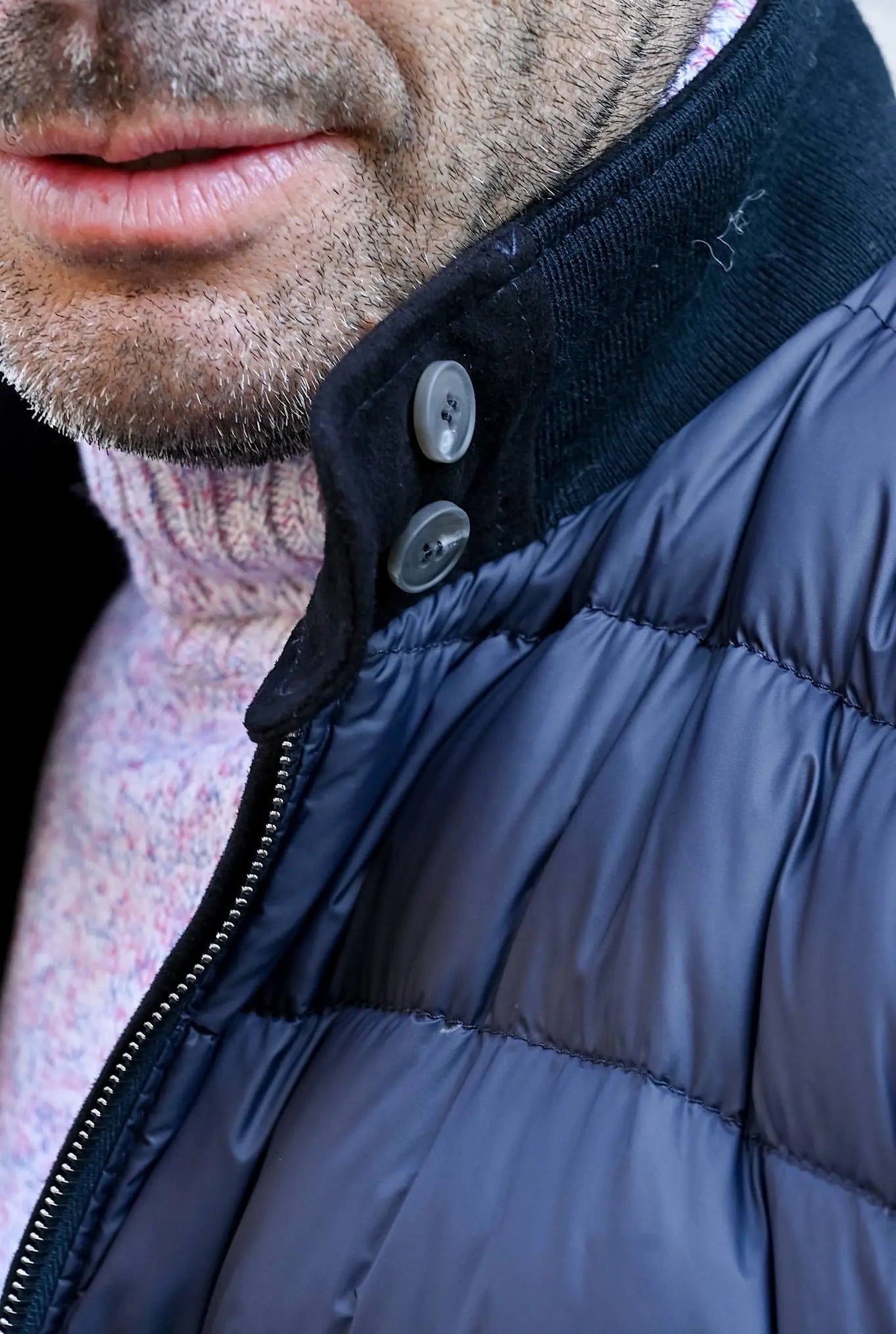 Giubbino Reversibile in Suede e Piuma D'Oca Blu - Guarino Store