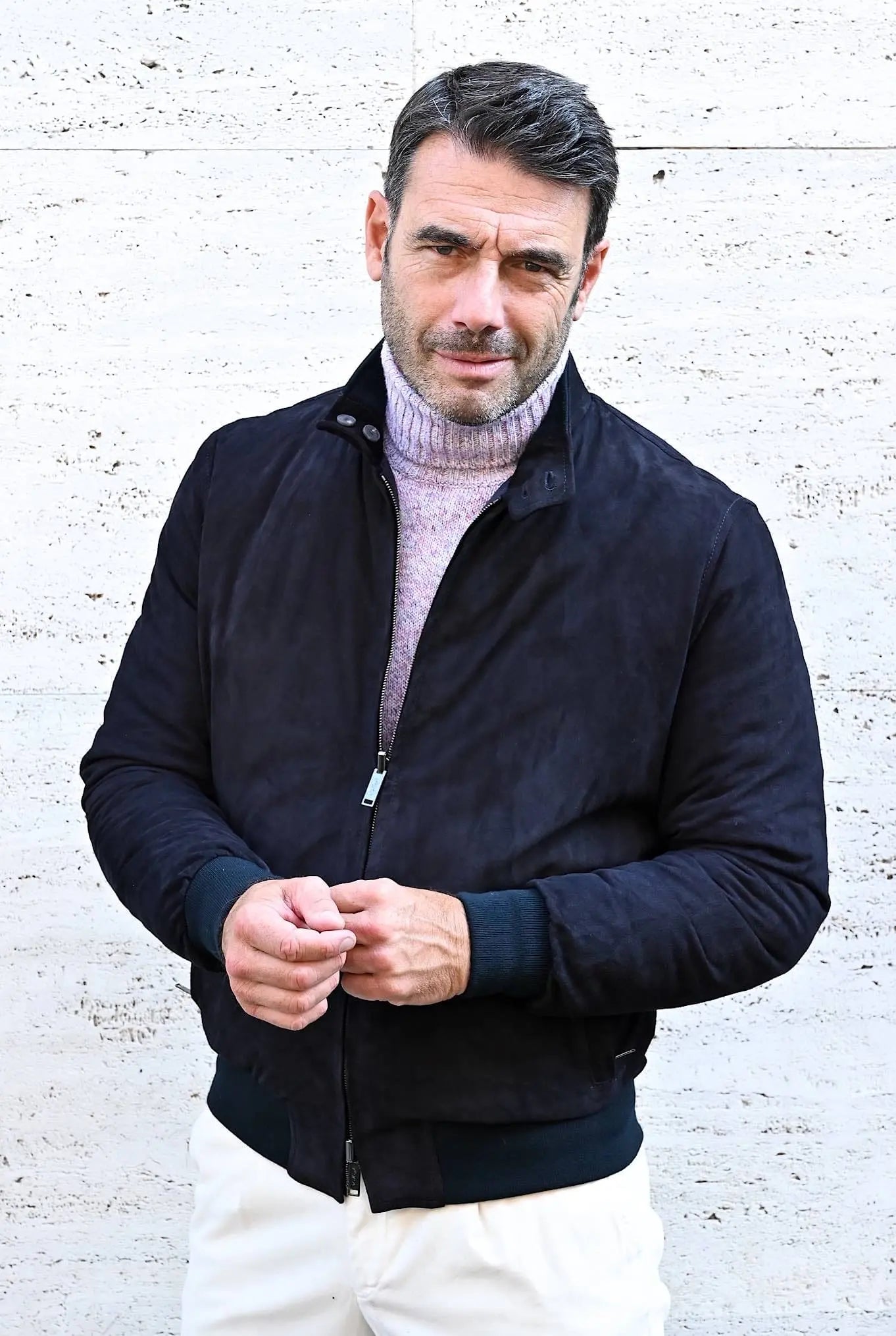 Giubbino Reversibile in Suede e Piuma D'Oca Blu - Guarino Store