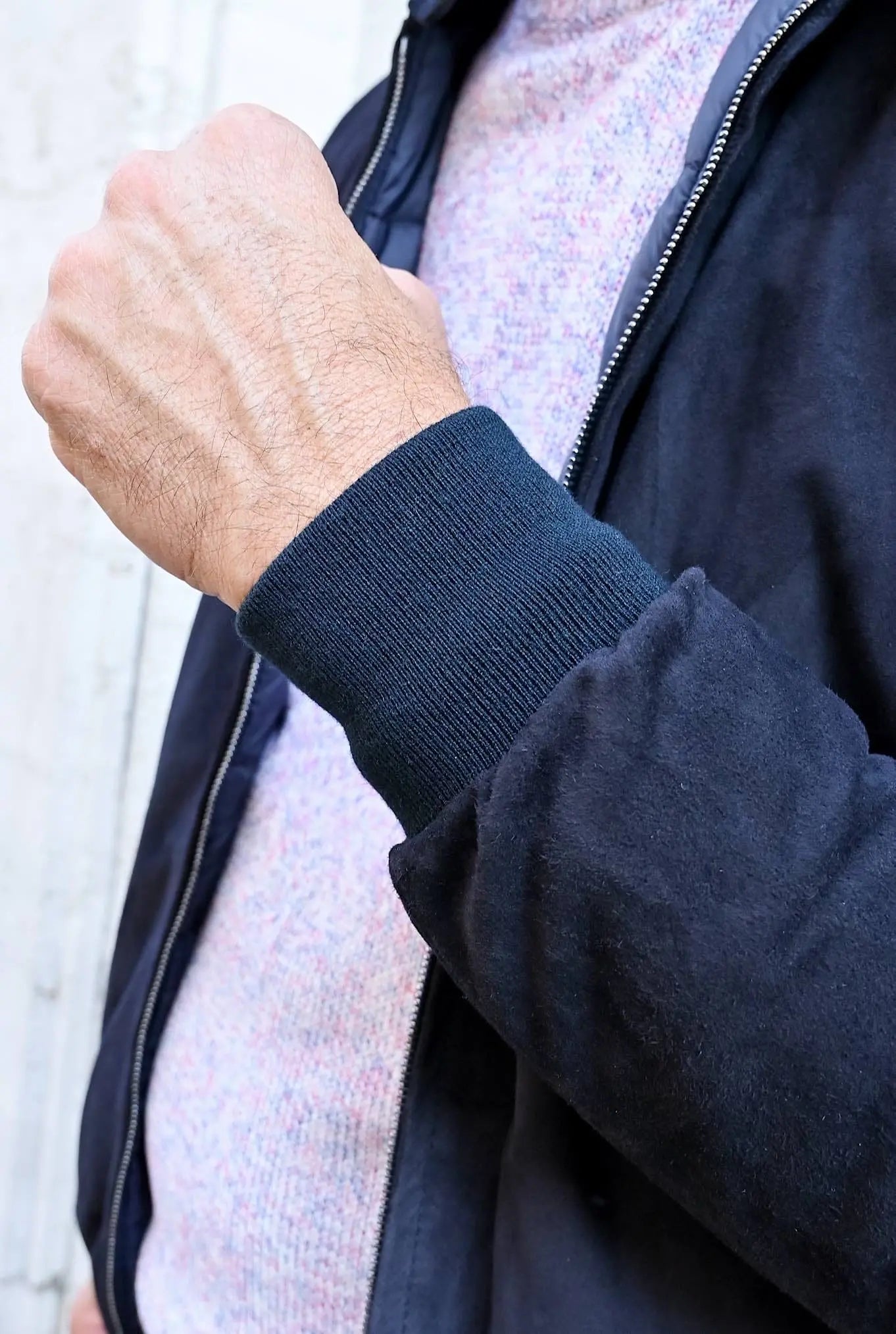 Giubbino Reversibile in Suede e Piuma D'Oca Blu - Guarino Store